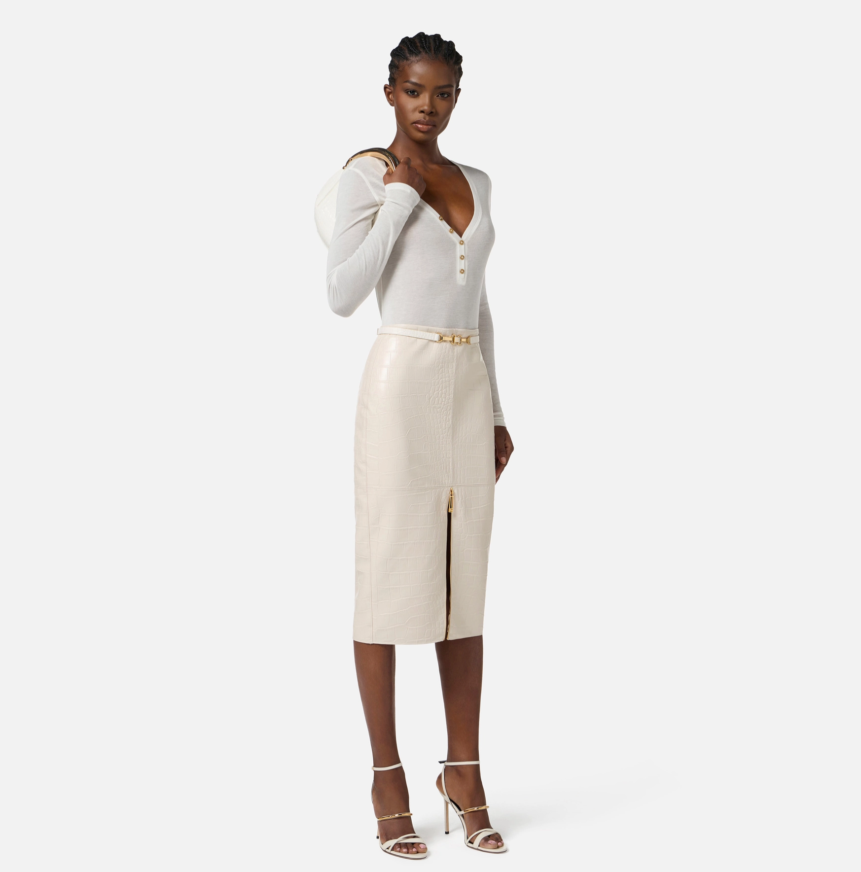 Crocodile print textured skirt