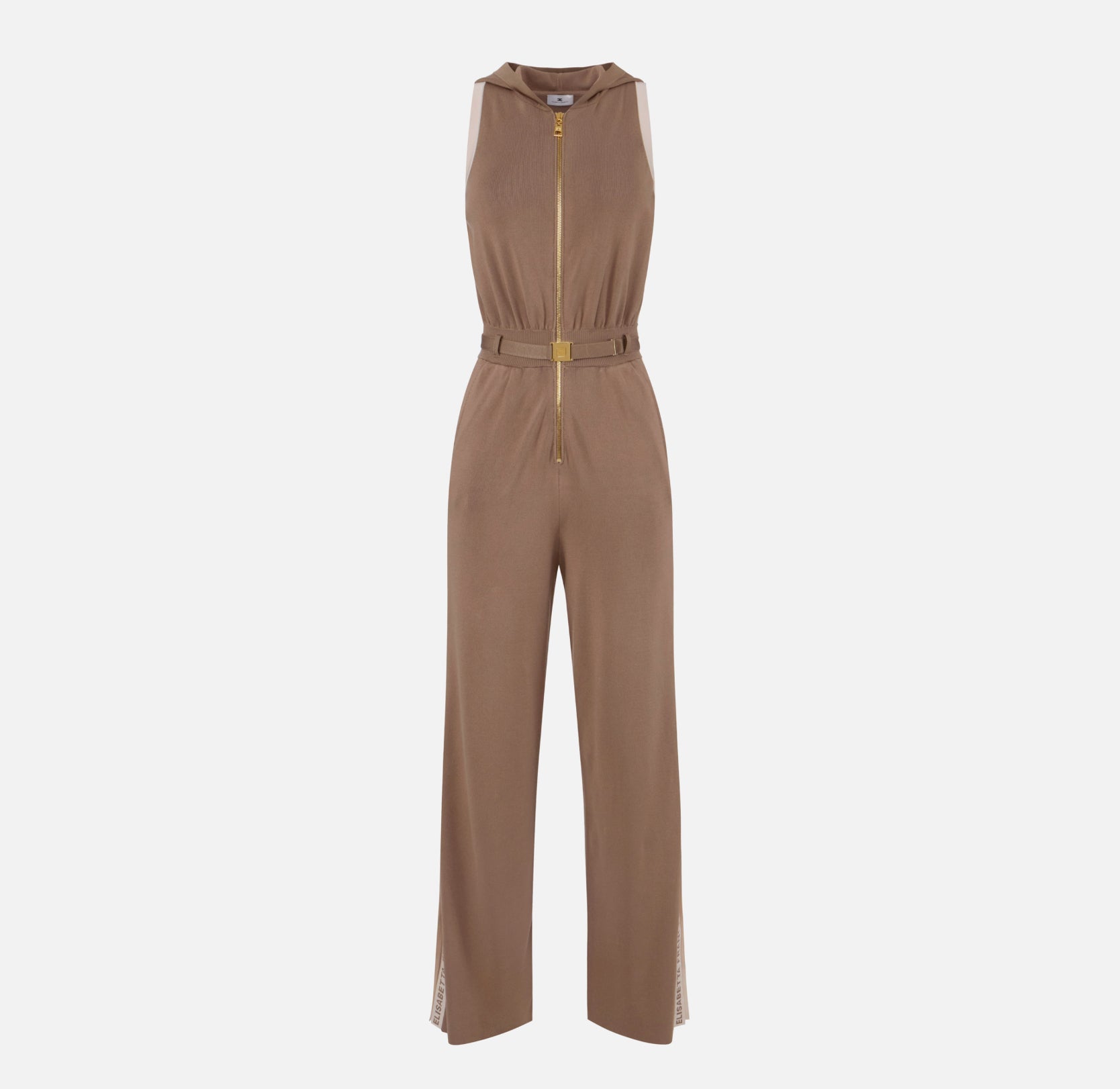 Knit fabric jumpsuit with shiny viscose bands