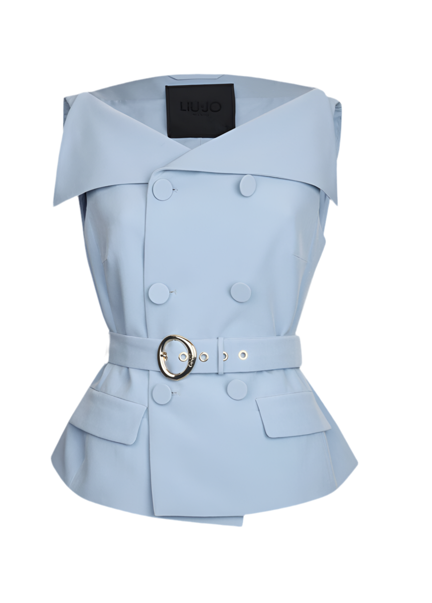 Double-breasted waistcoat with belt
