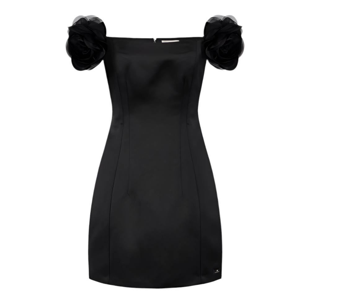 Dress in duchesse satin with applied flower