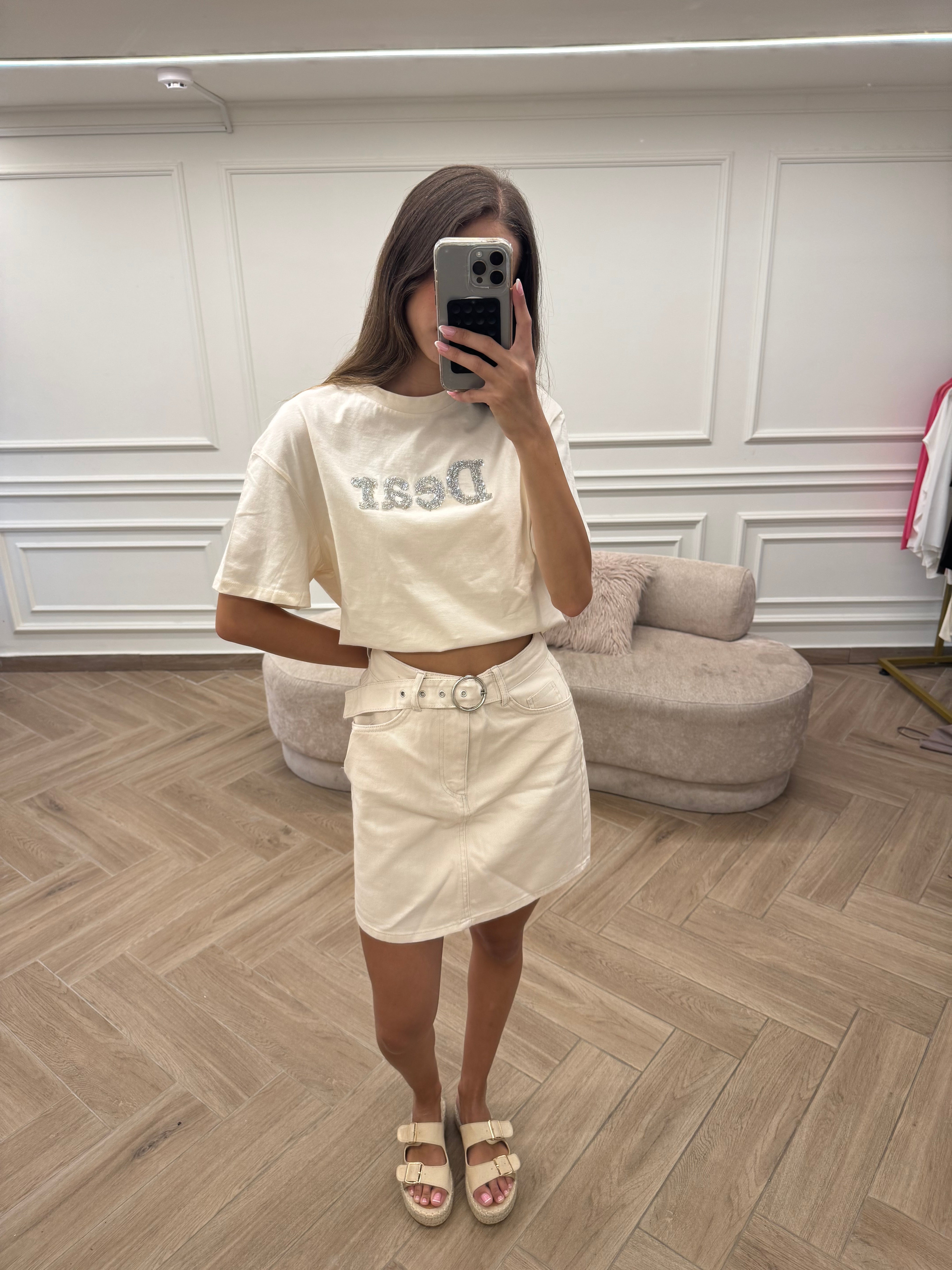 חצאית גינס שמנת