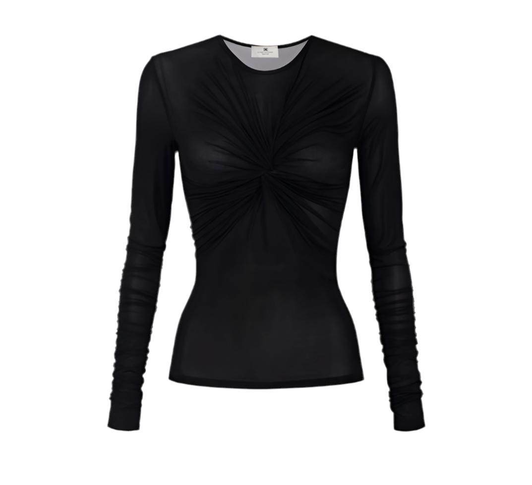 Top in stretch organza fabric with drape