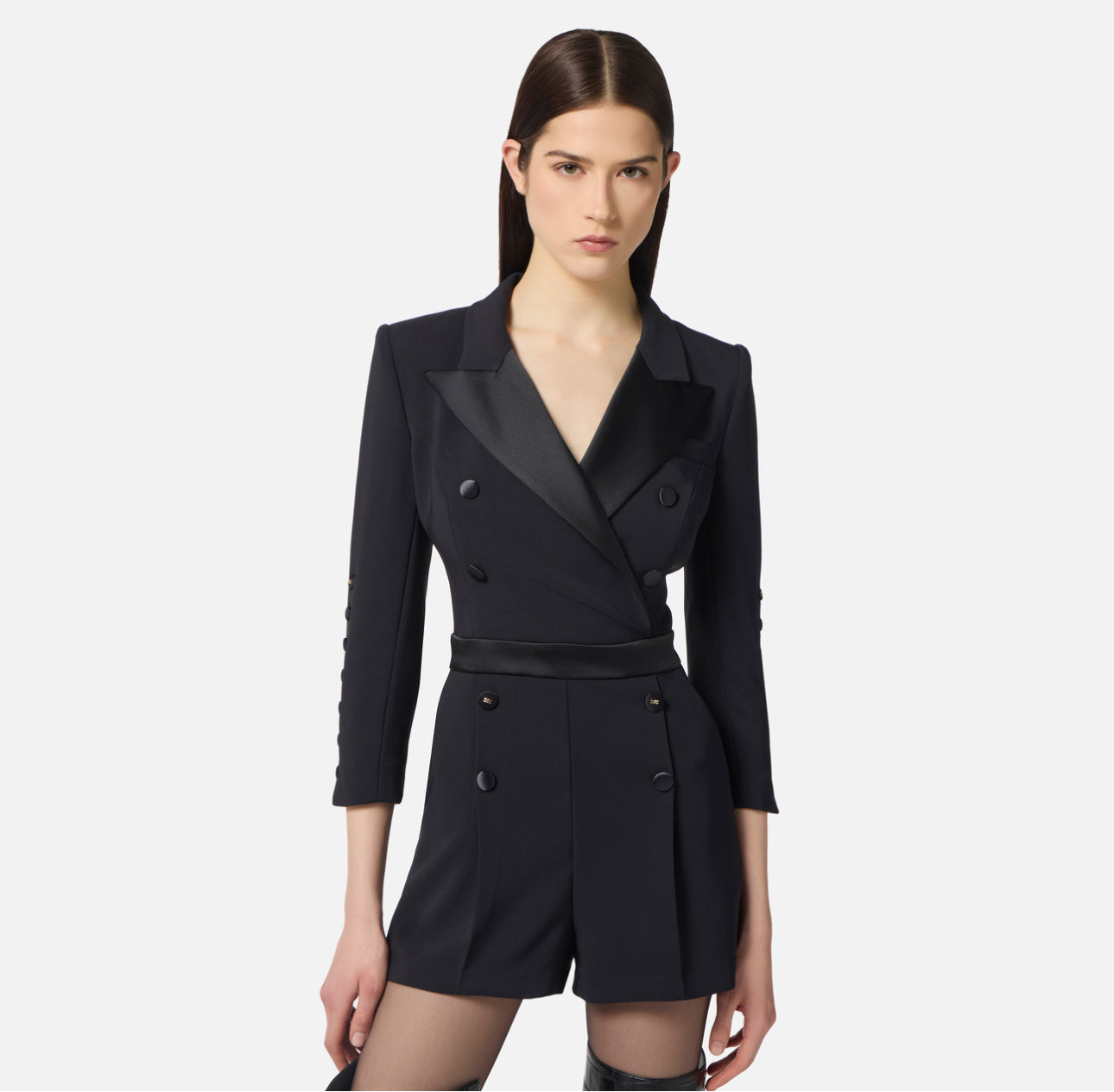 Jumpsuit in lightweight crêpe fabric with tuxedo details