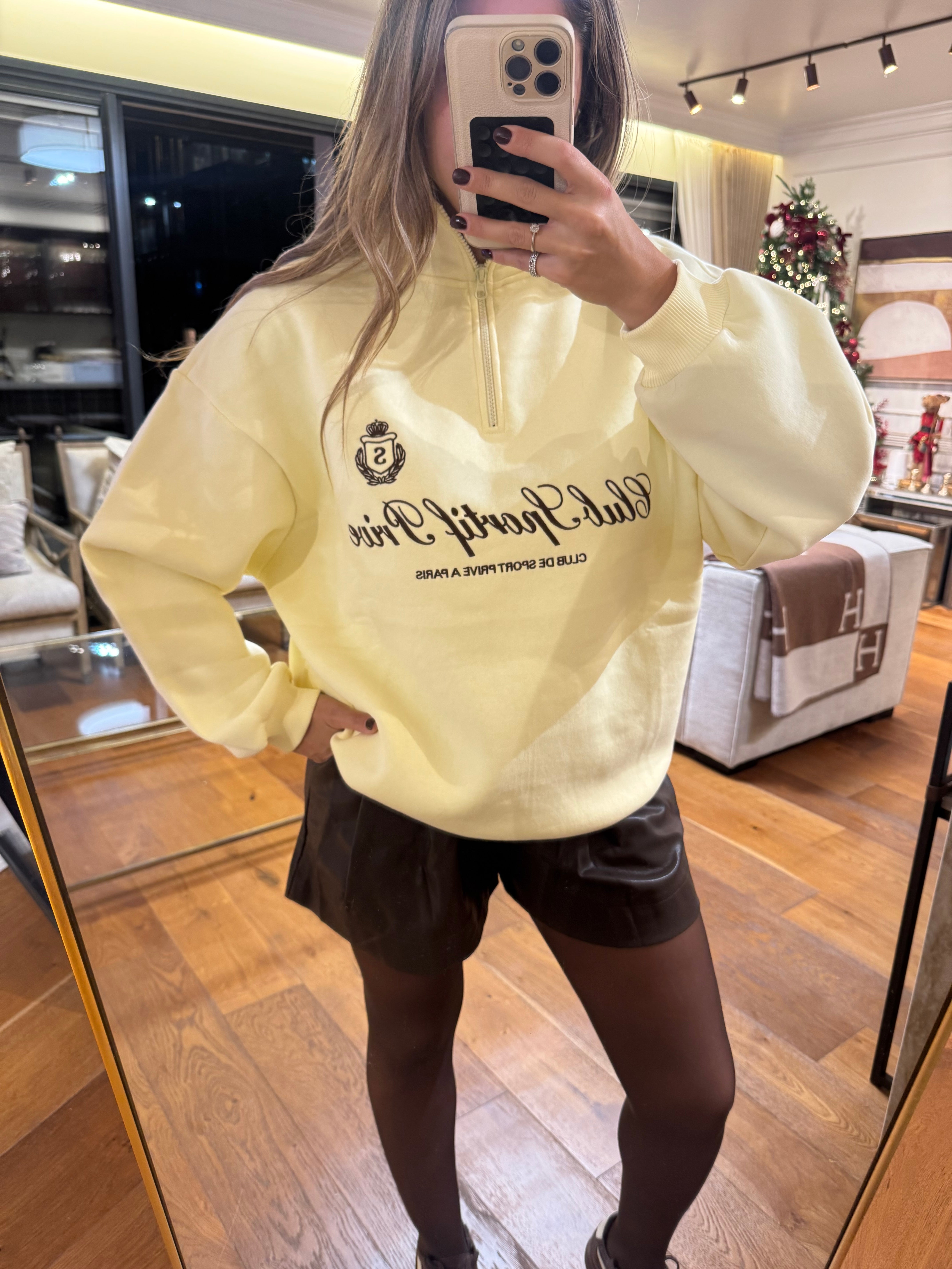 Yellow Sweater with Brown Writing