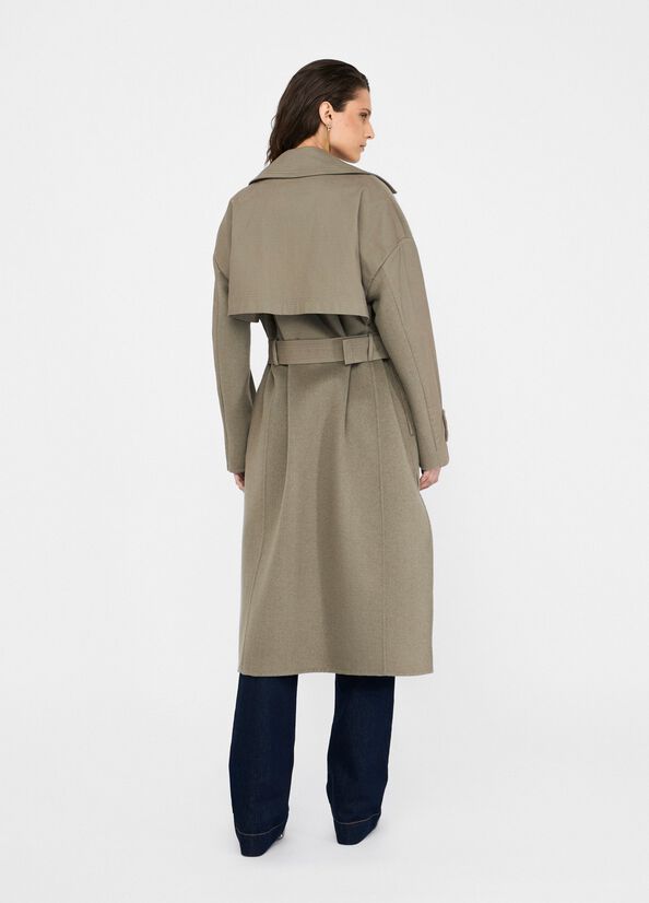 Double-breasted wool trench coat