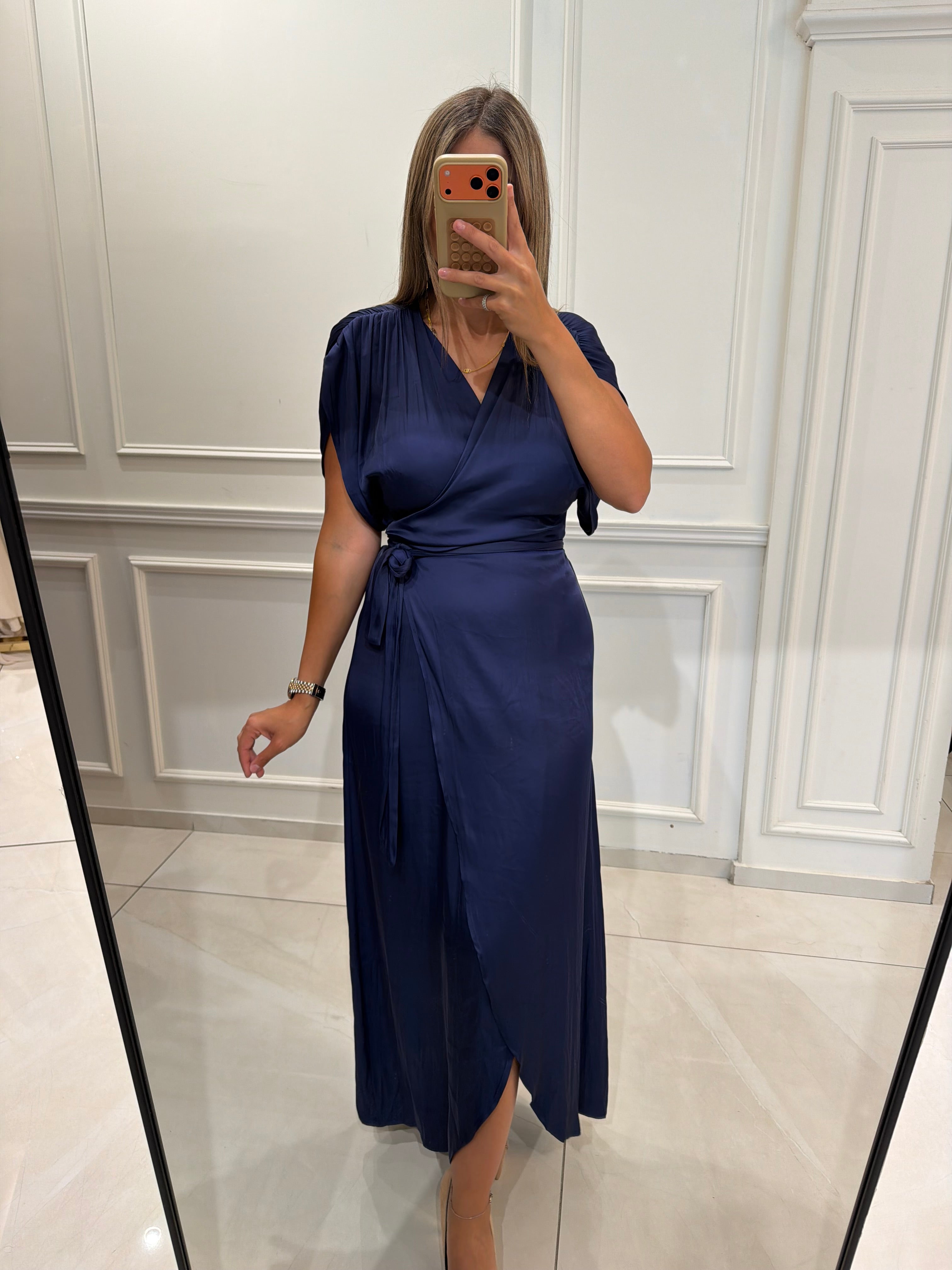 Satin Ruffled Wrapped Dress