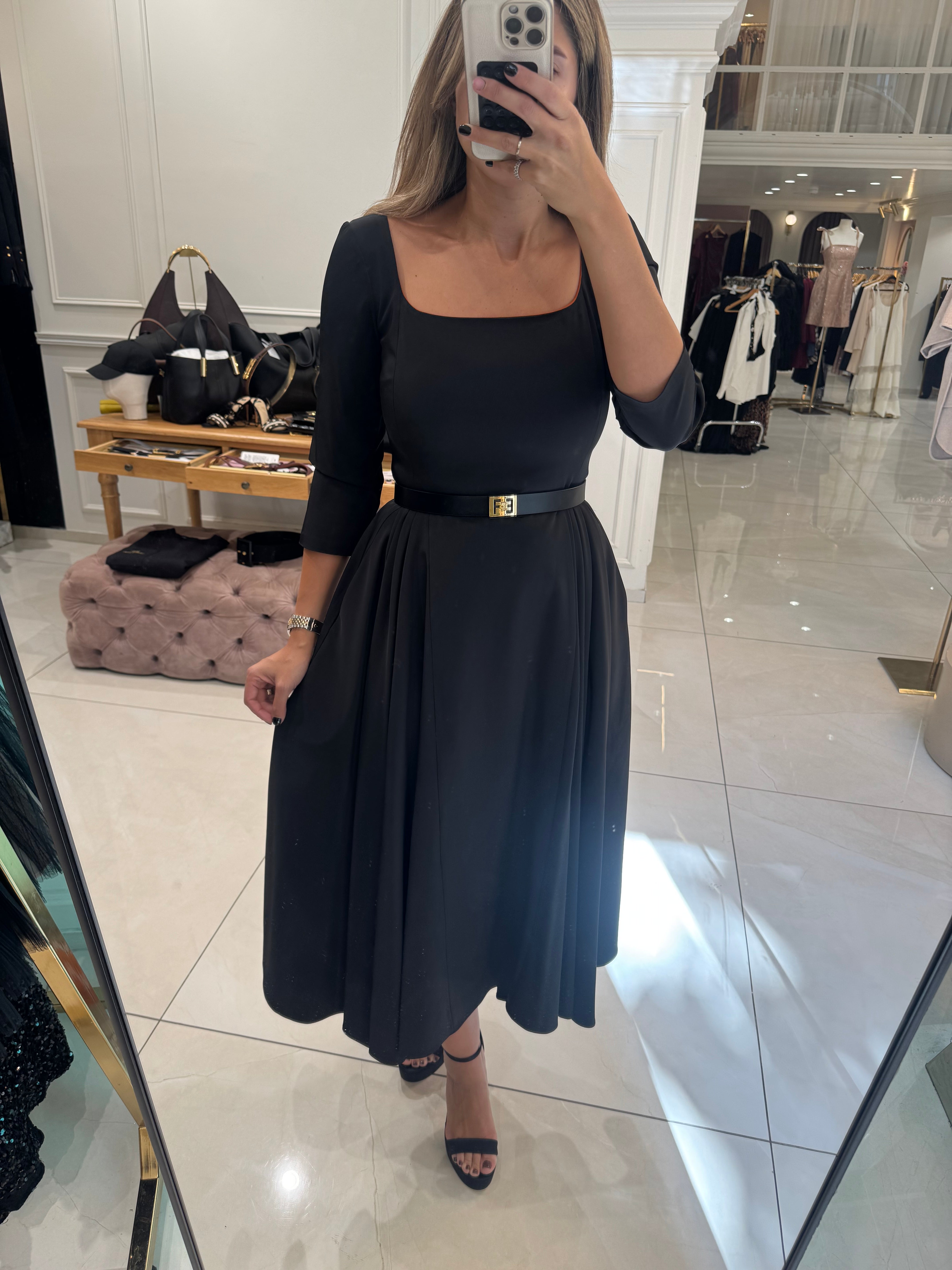 Square Midi dress with belt