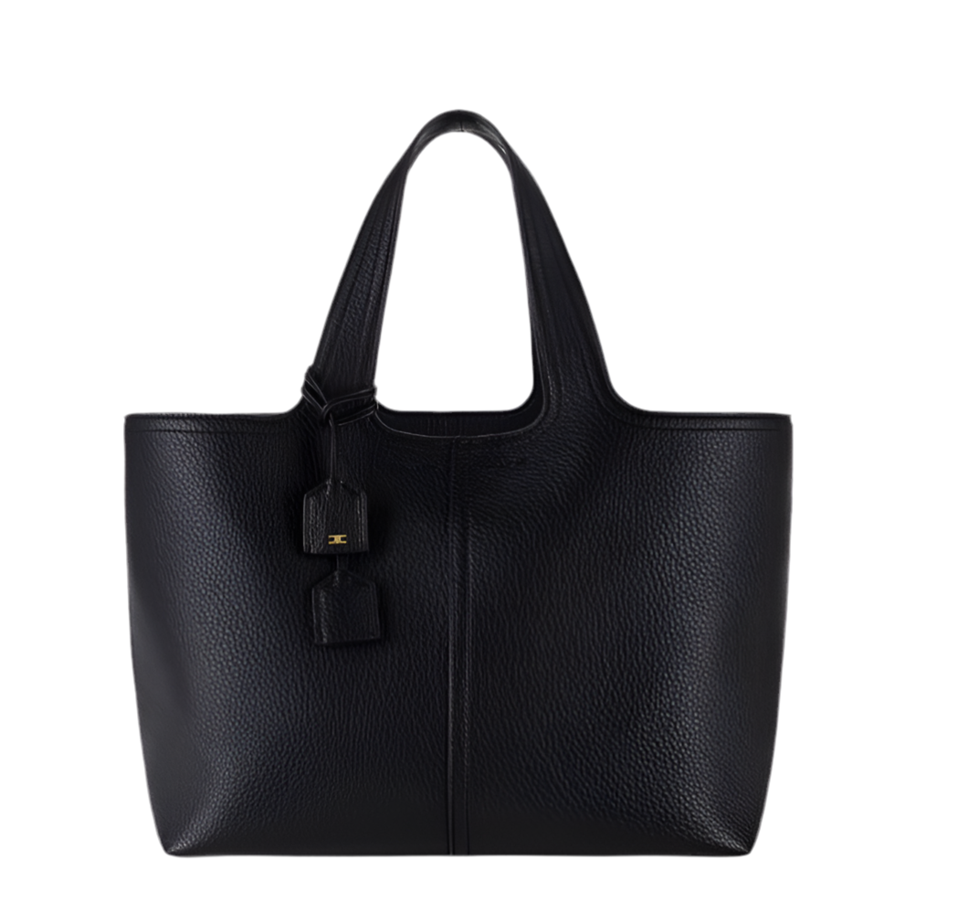 Synthetic material medium tote bag with logo charms