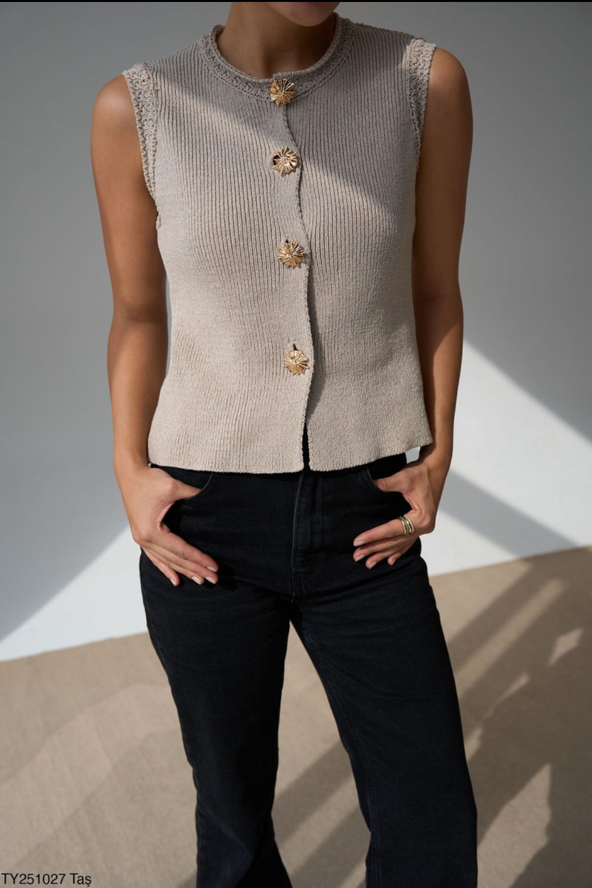 Knit Vest with Gold Buttons