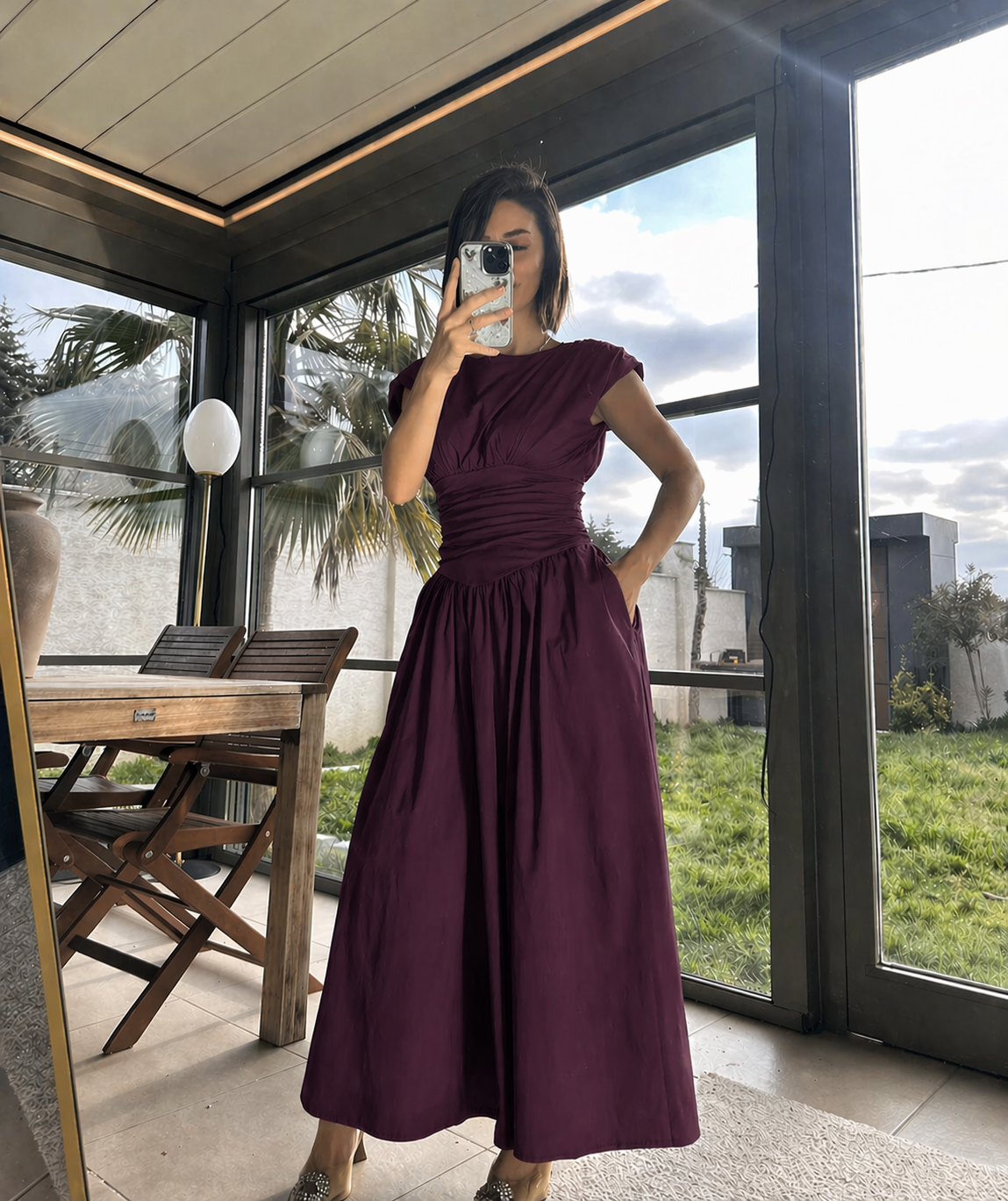 Cinched Waist Midi Dress
