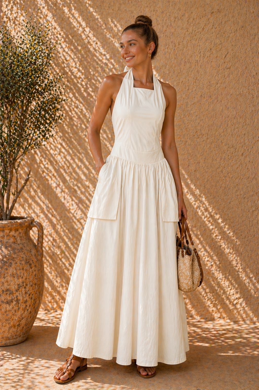 Open Back Halter Maxi Dress