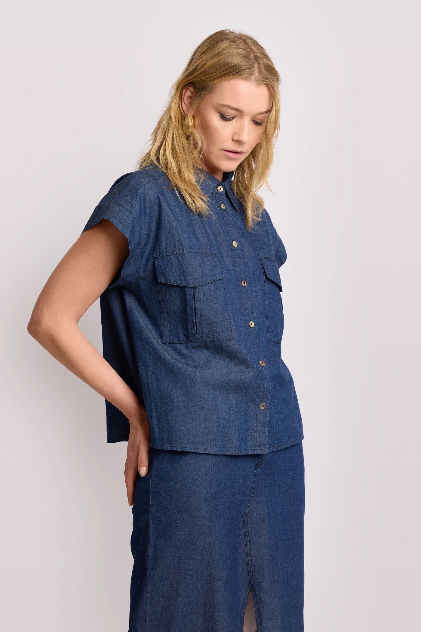 Buttoned Denim Blouse