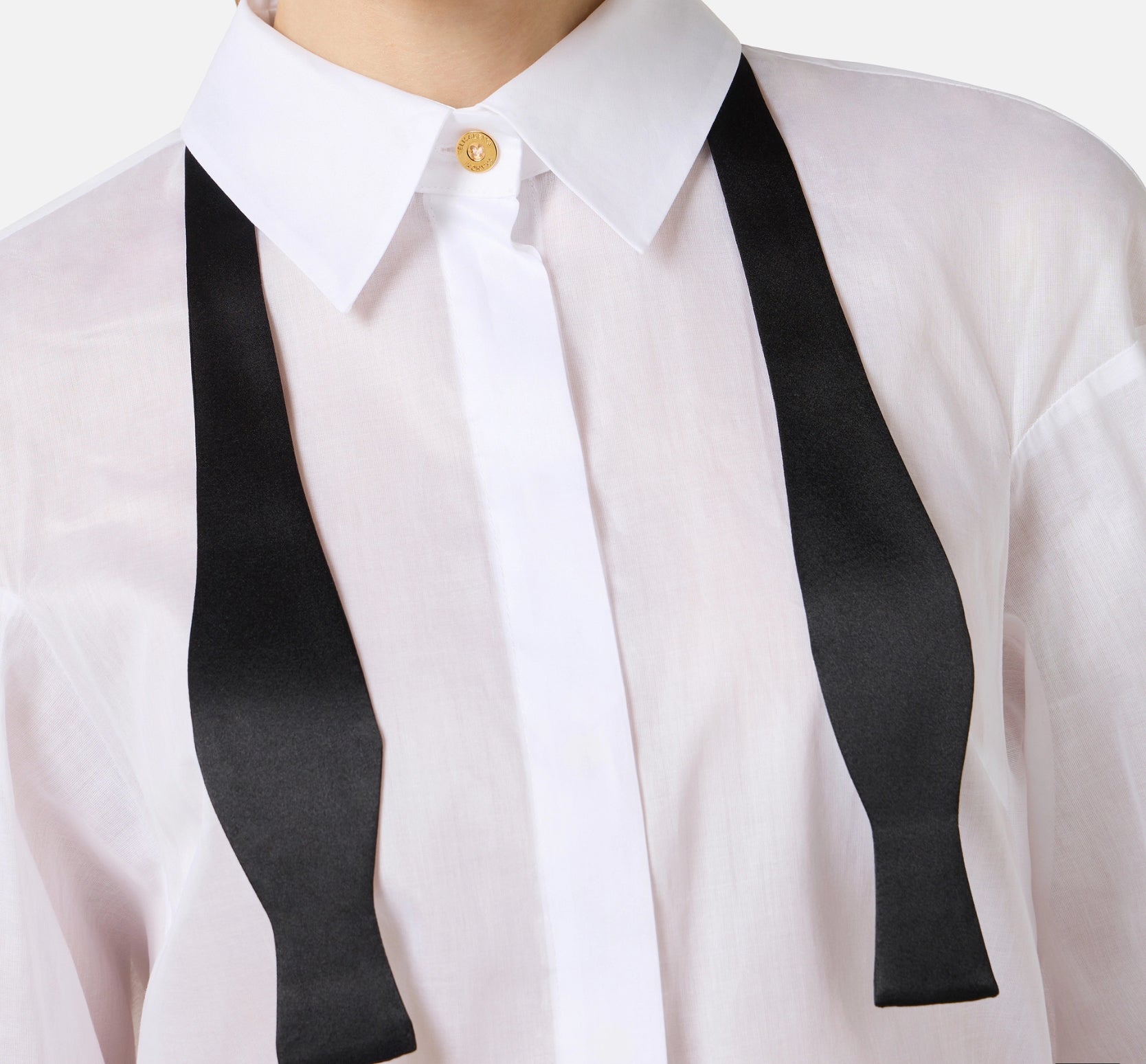 Cotton voile shirt with bow tie