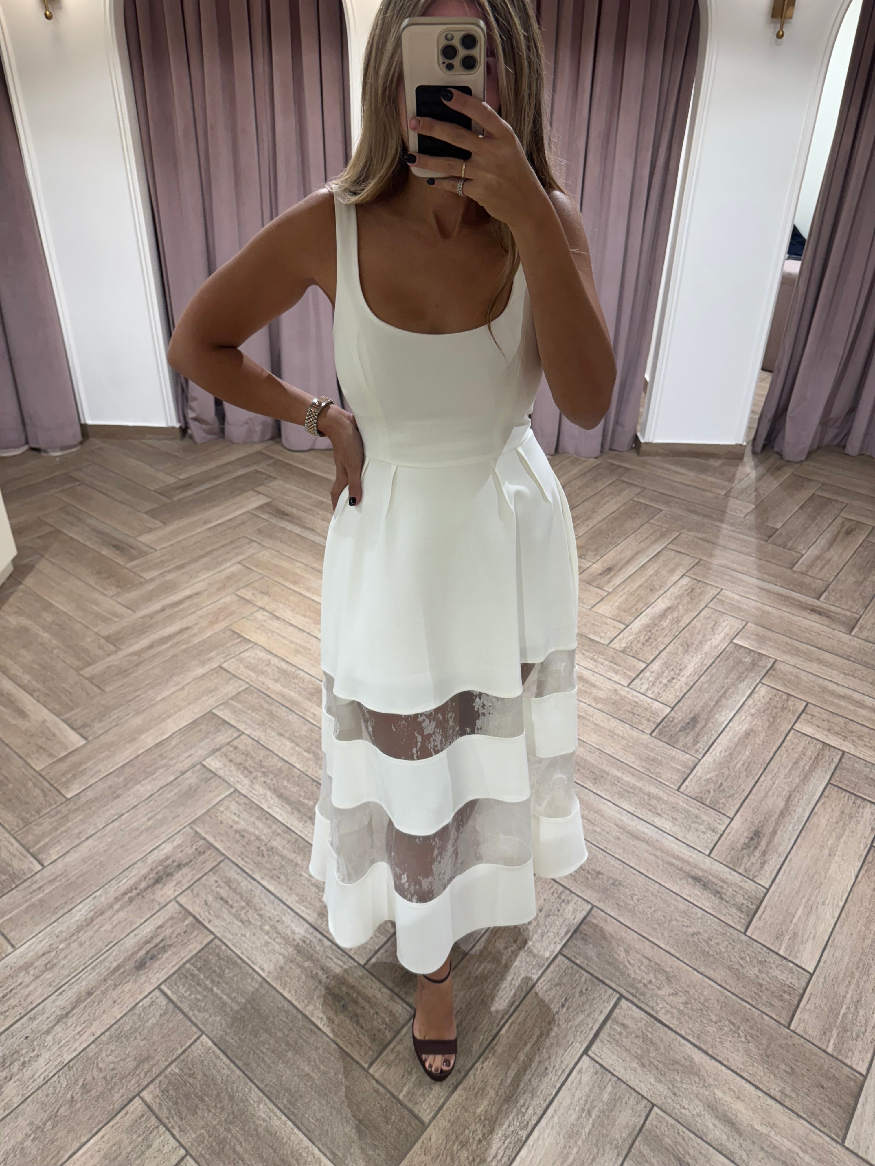 Midi A dress with chiffon layers