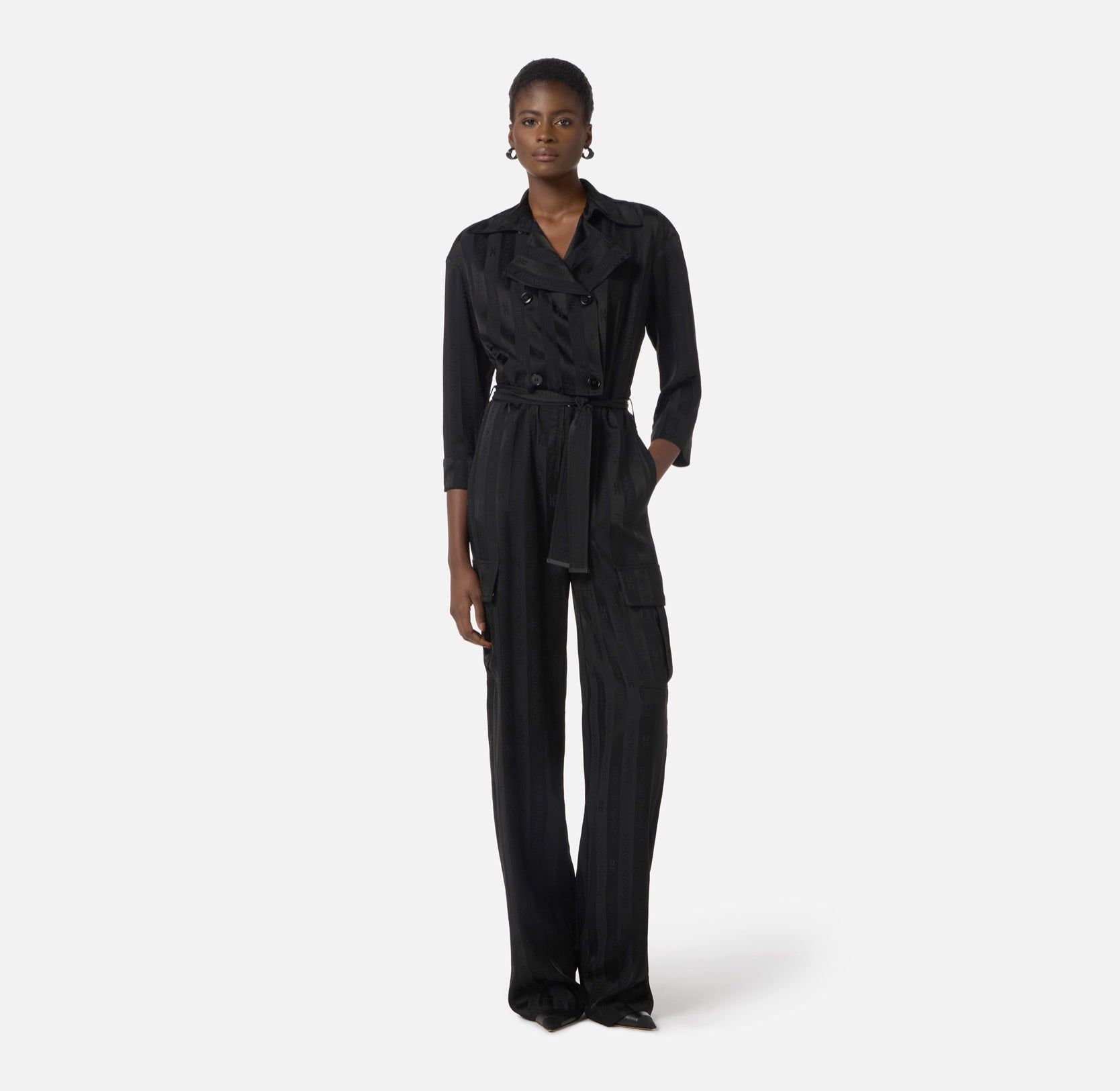 Satin jumpsuit with jacquard stripes