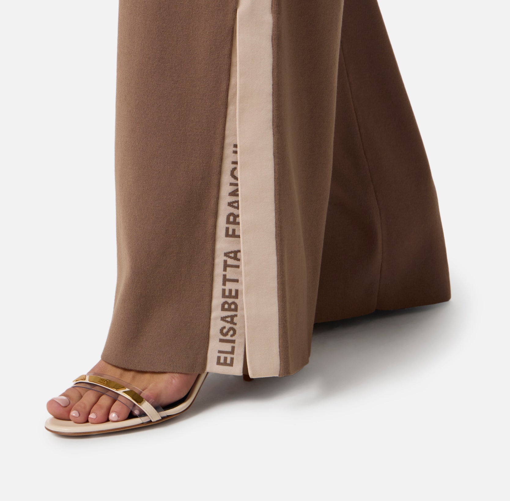 Knit fabric jumpsuit with shiny viscose bands