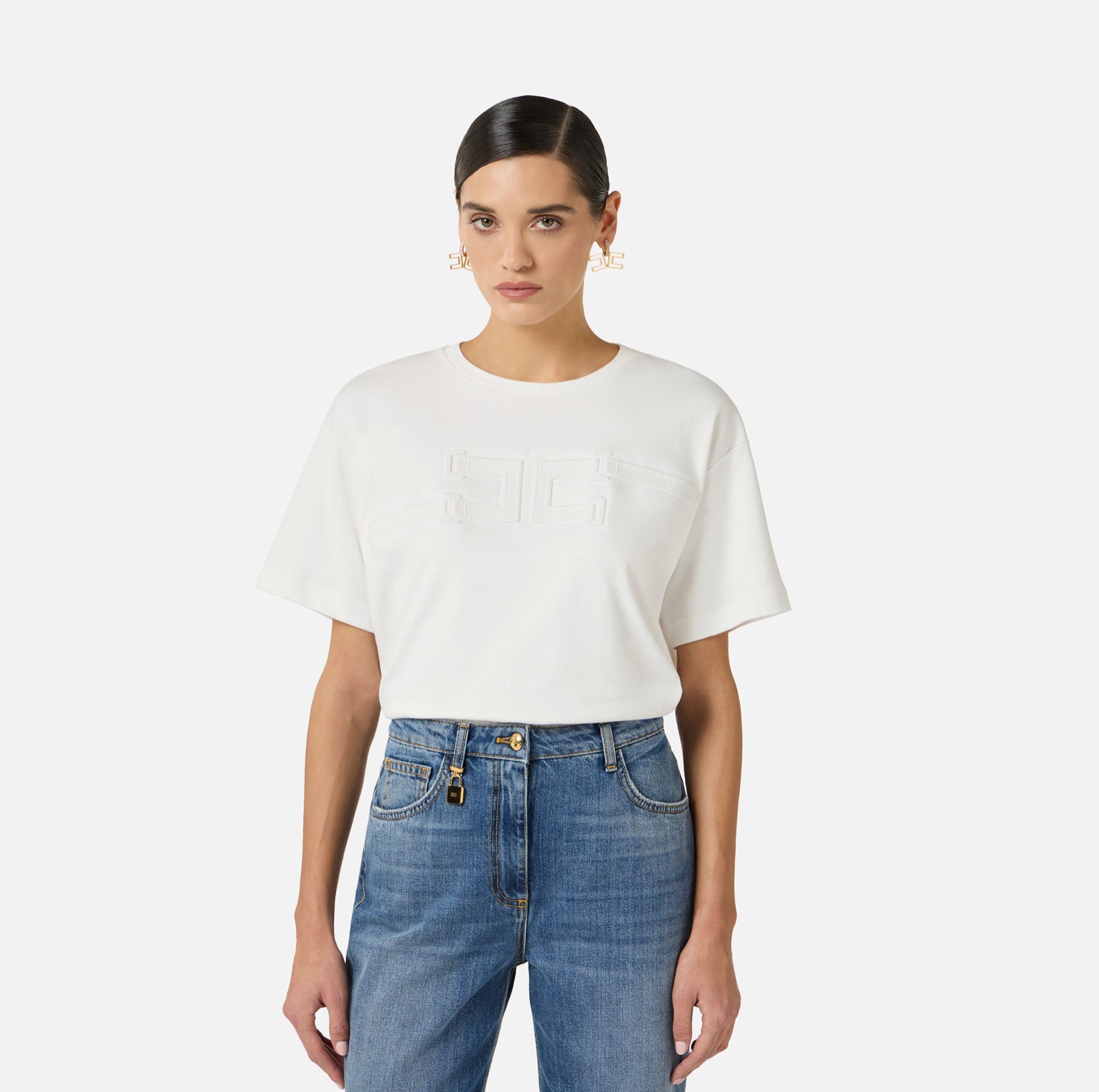 Jersey T-shirt with embossed logo