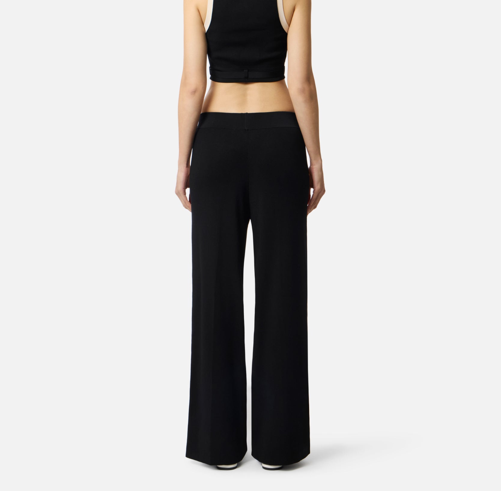 Knit fabric trousers with shiny viscose bands