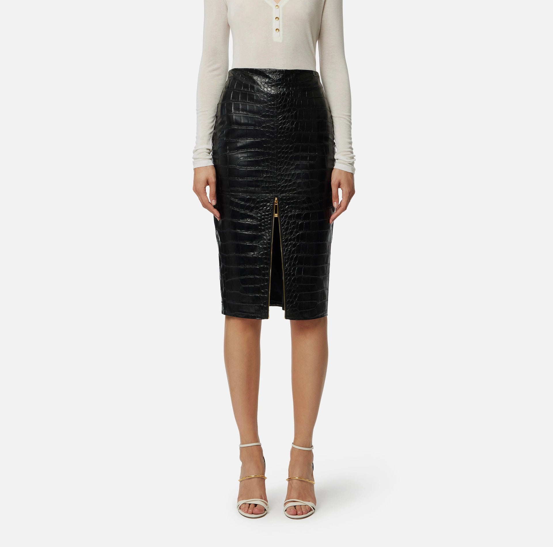 Crocodile print textured skirt
