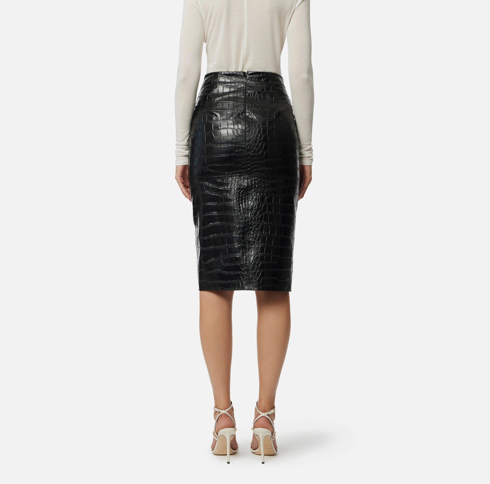 Crocodile print textured skirt