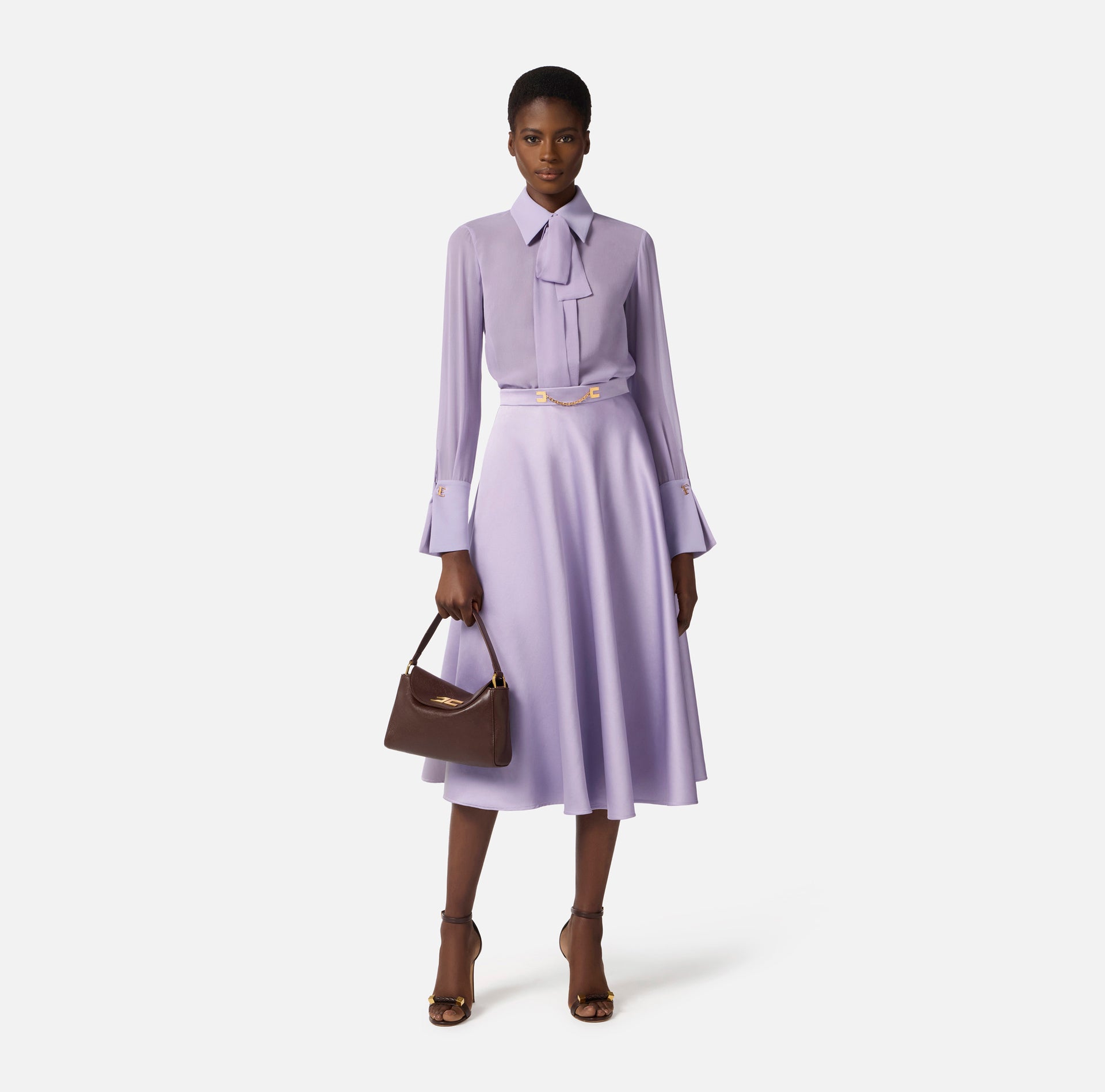 Skirt in duchess satin fabric with jewel logo