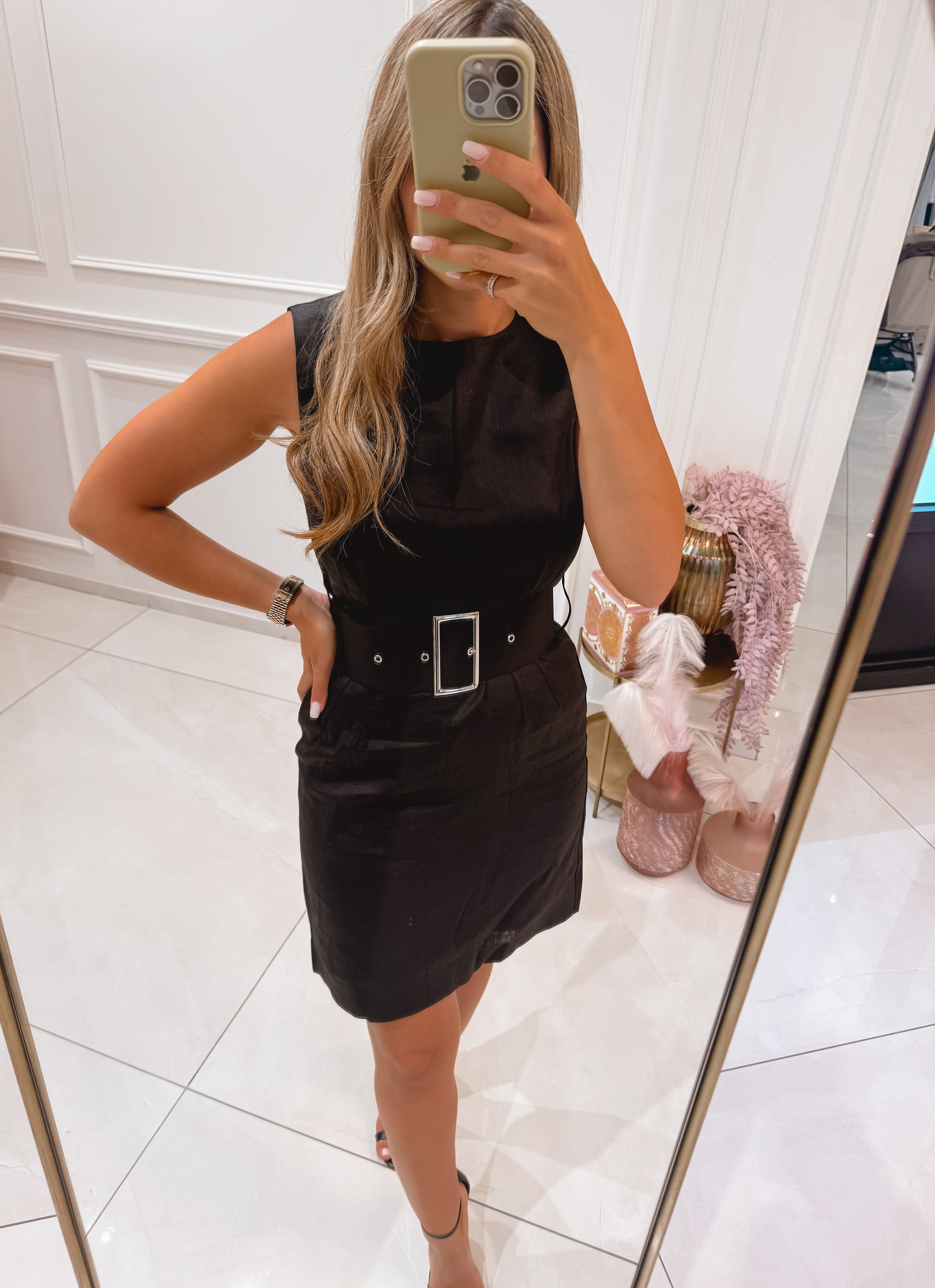 Linen Short Dress with Belt