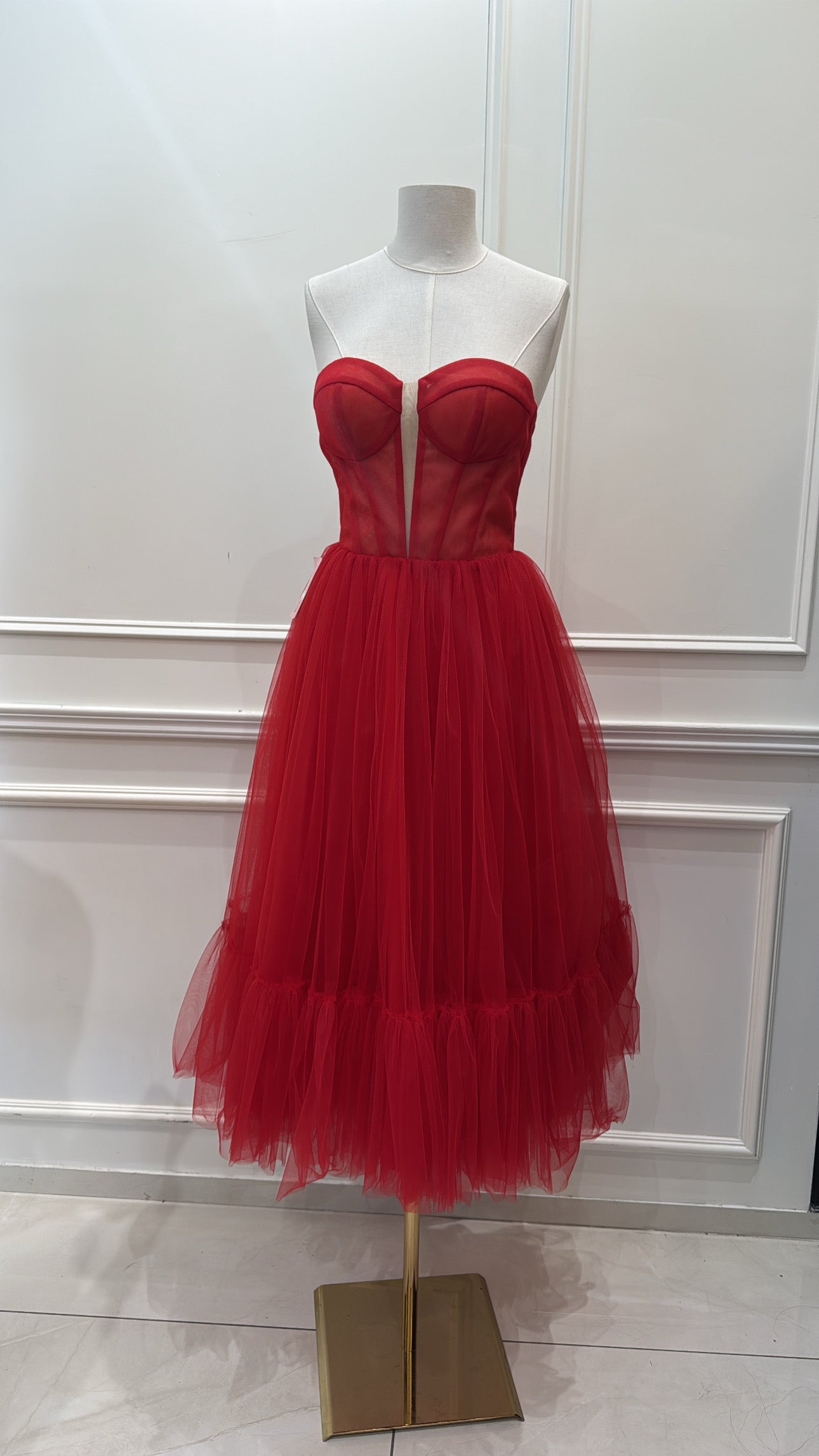 Strapless v cut dress