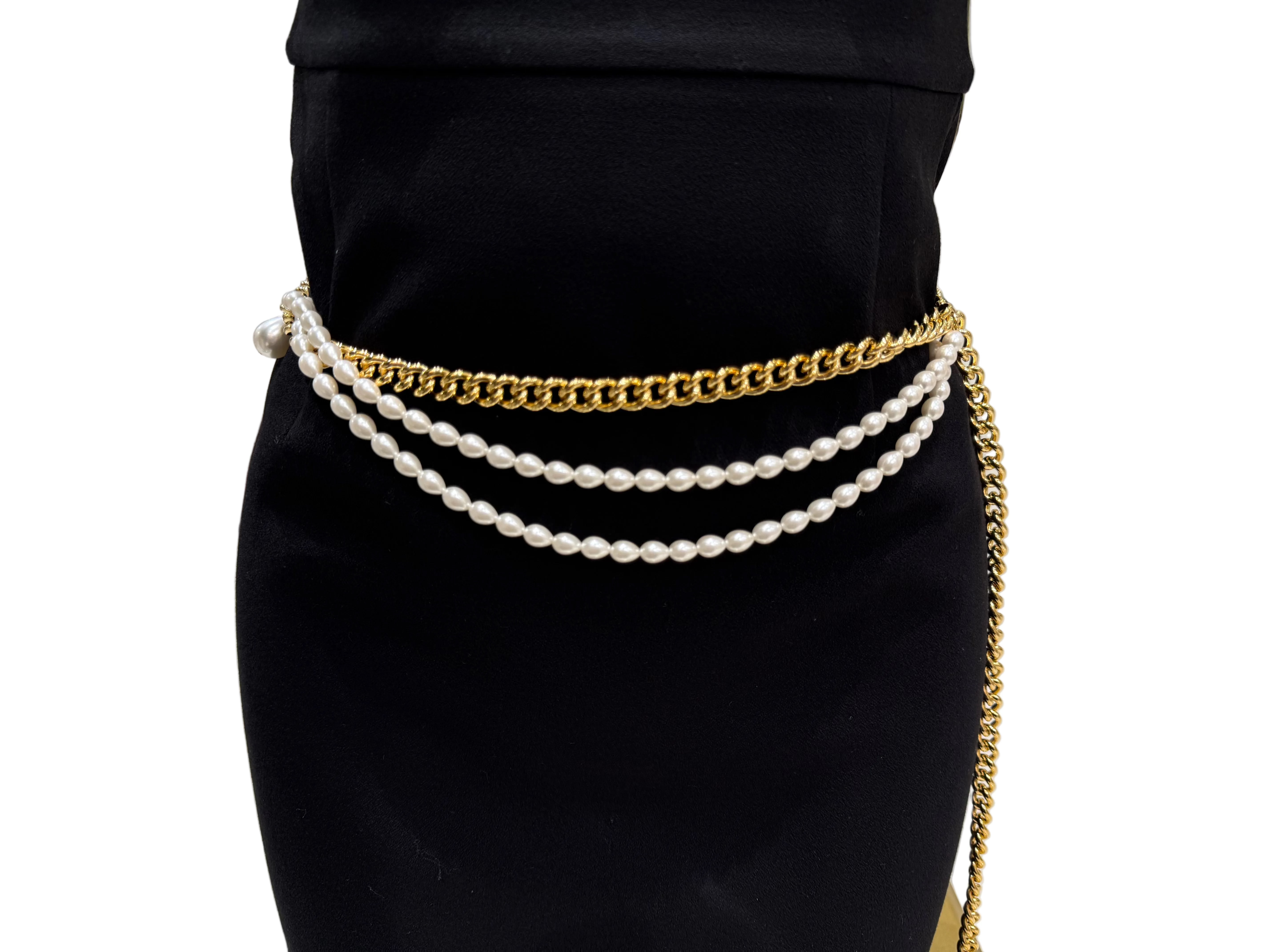 gold chain belt with pearls
