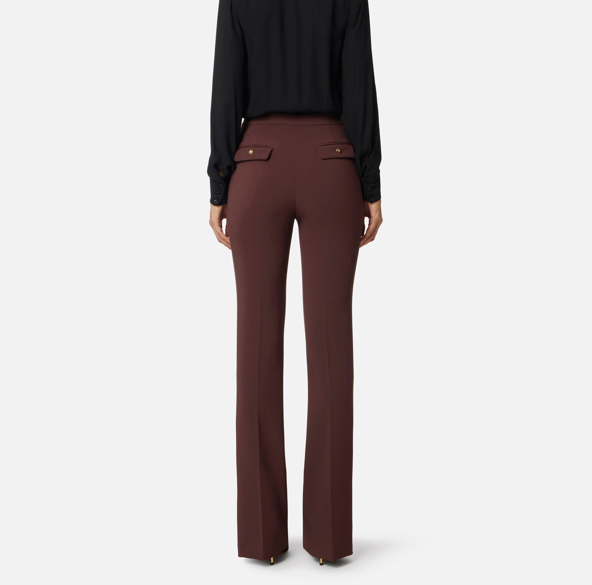 Trousers in lightweight crêpe fabric with jewel chain