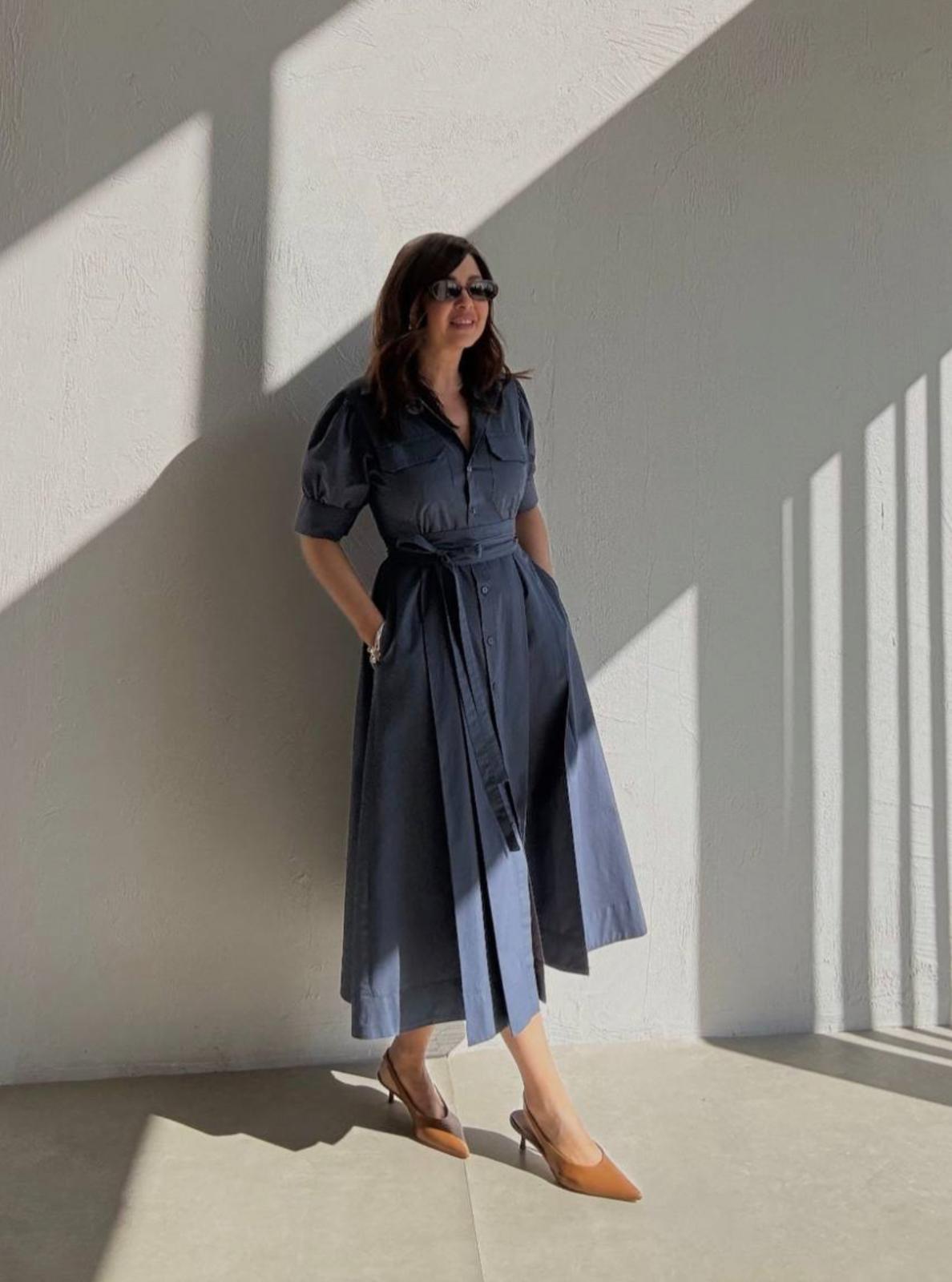 Belted Shirt Midi Dress