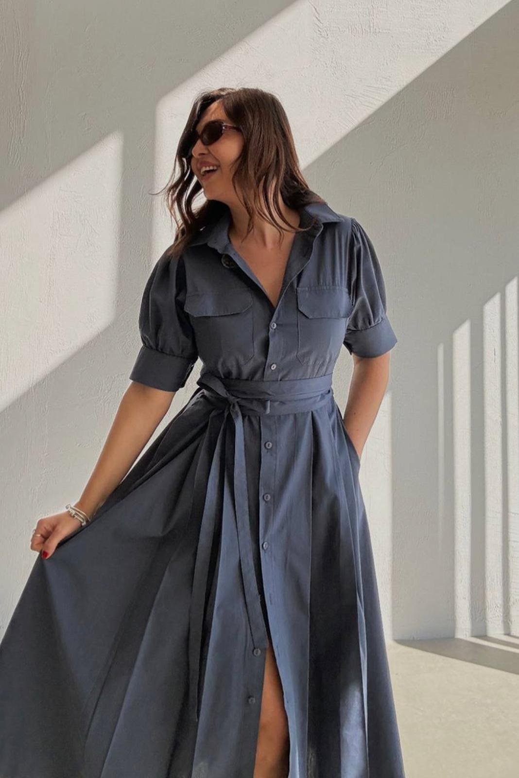Belted Shirt Midi Dress