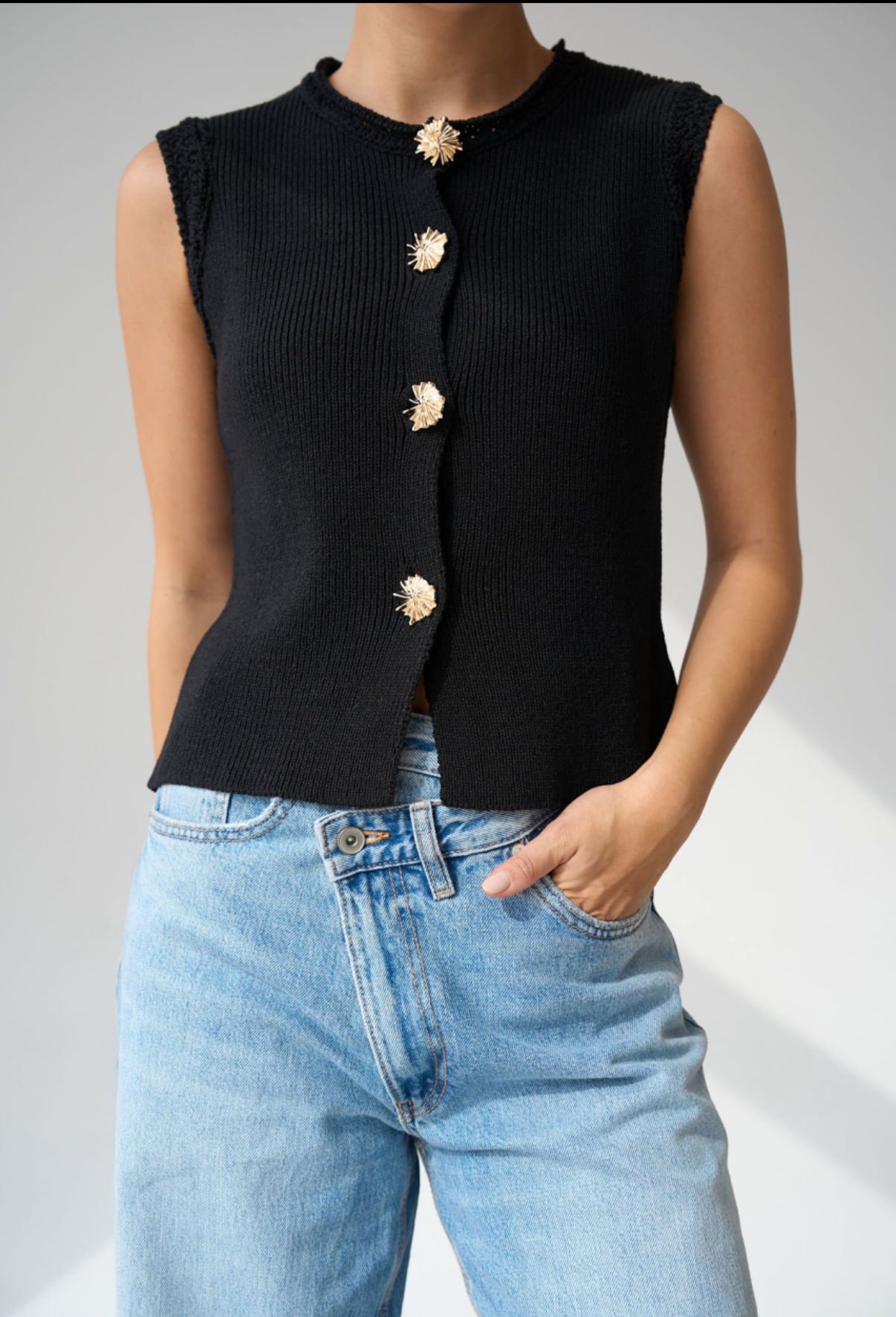 Knit Vest with Gold Buttons