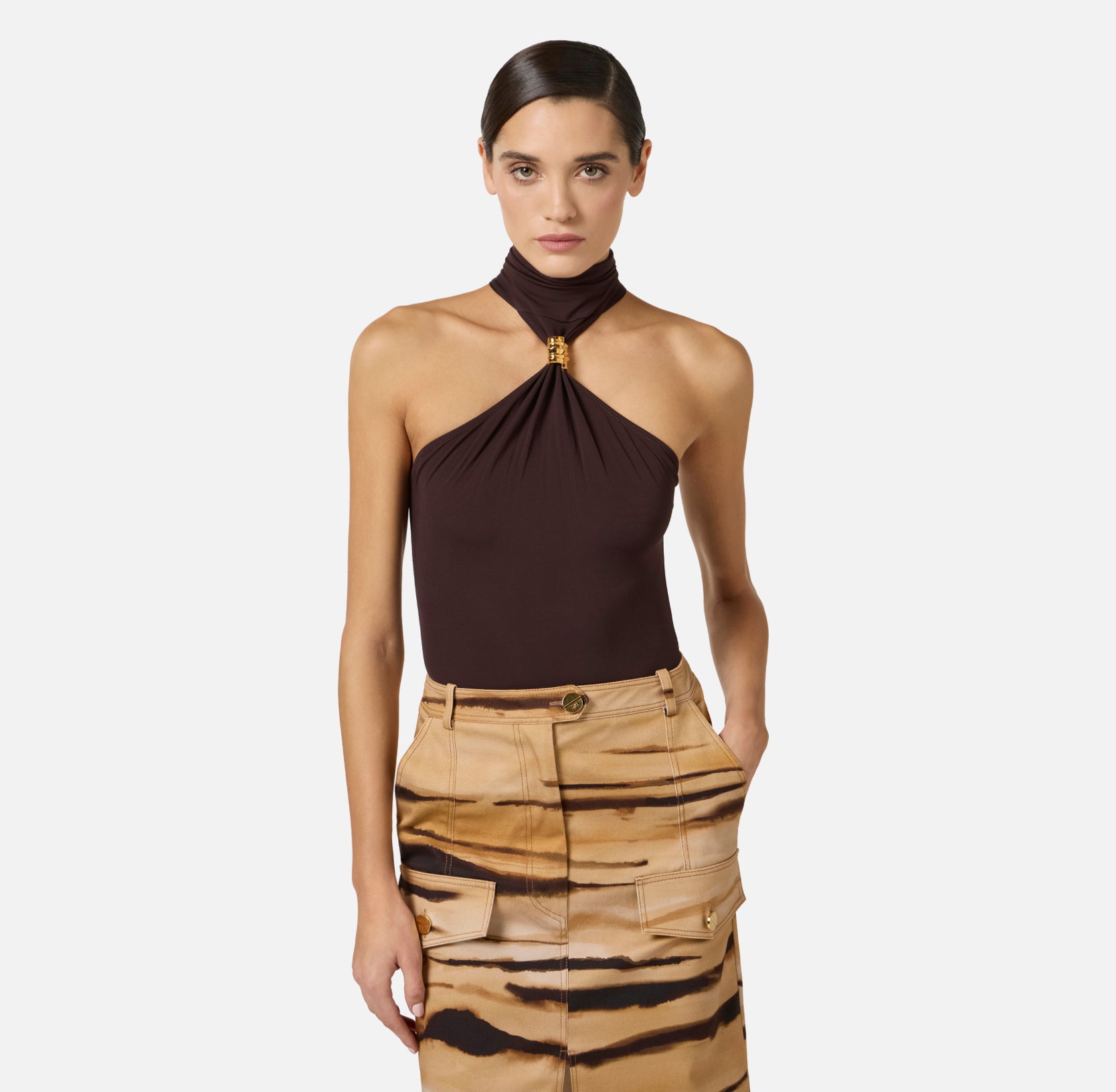 Bodysuit in crêpe jersey fabric with jewel detail