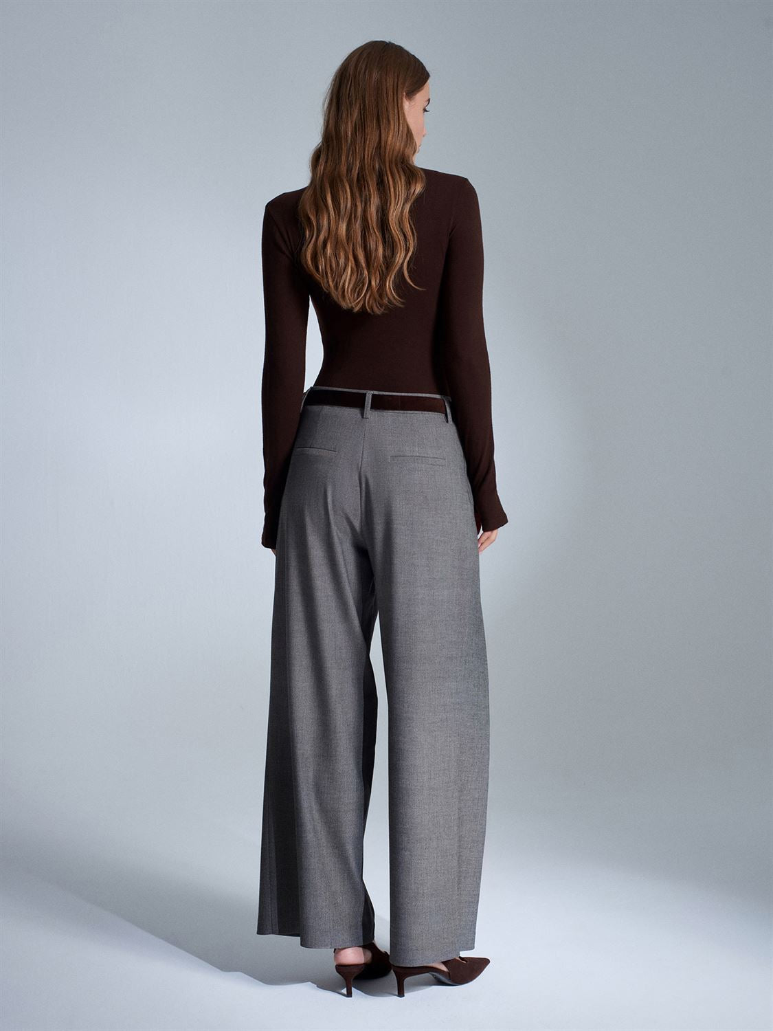 Wide Trousers with Brown Belt
