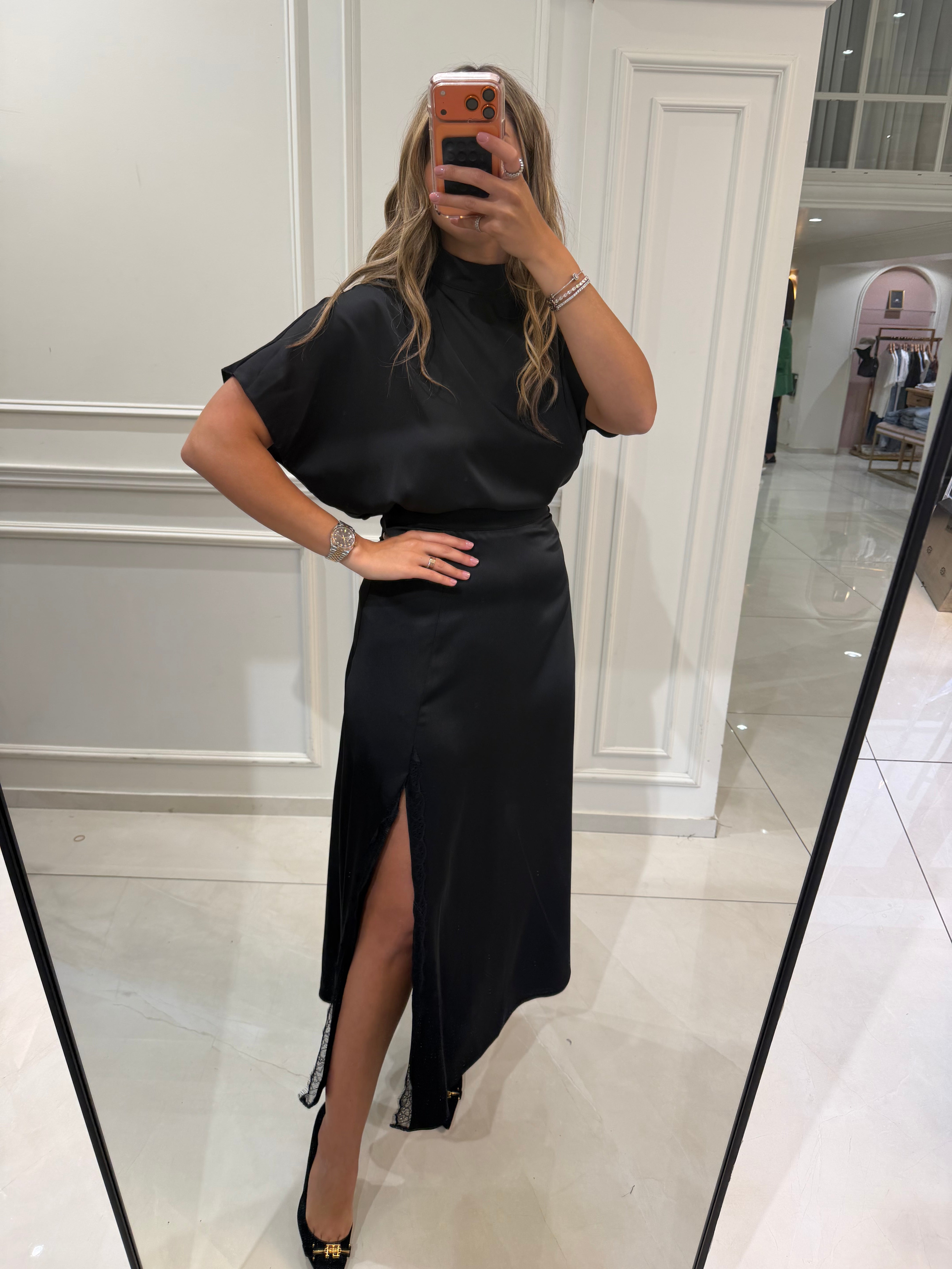 Satin Skirt with Lace