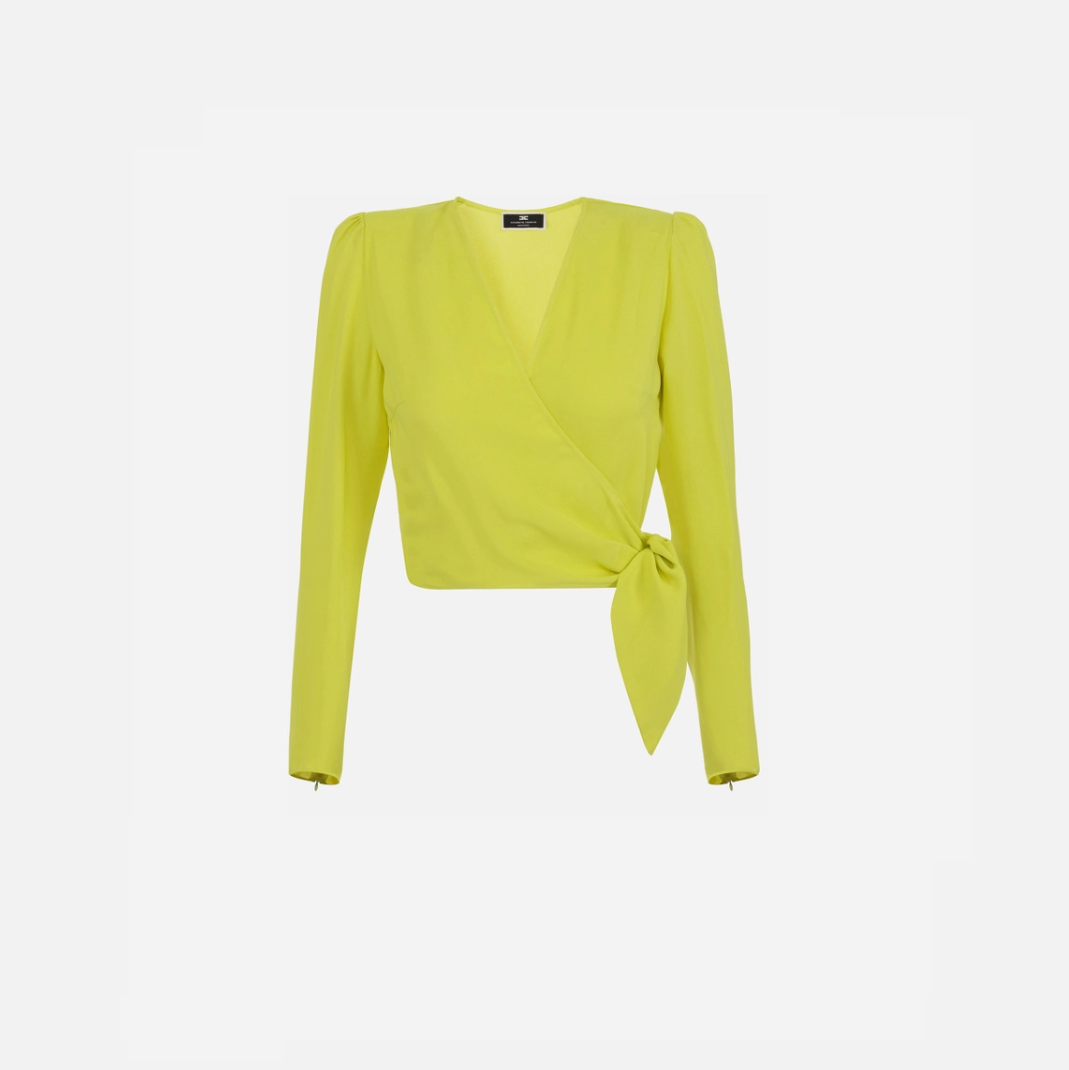 Cropped blouse in viscose georgette fabric with knot