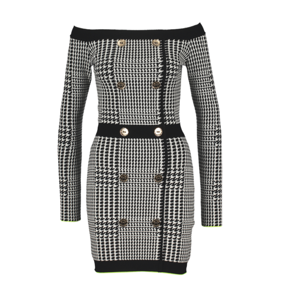 Mini-dress in Prince of Wales knit