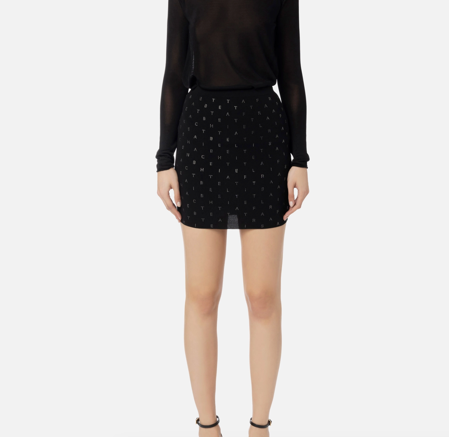 Miniskirt in viscose with rhinestone lettering