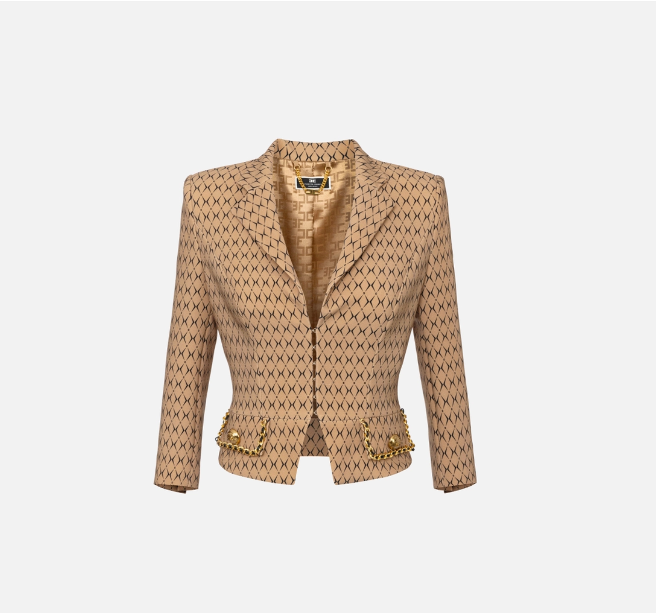 Cropped stretch crêpe jacket with diamond print and chain