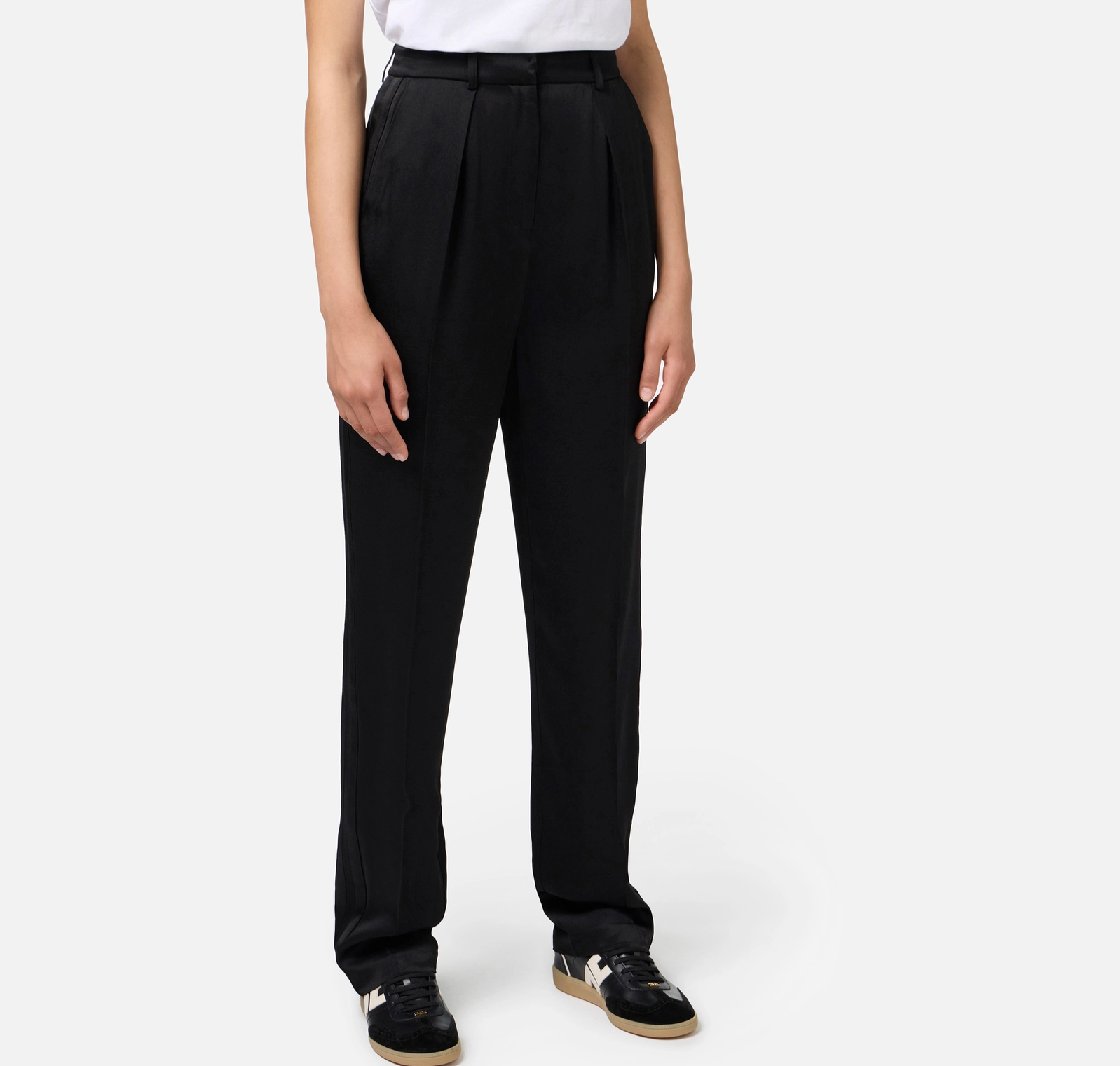 Straight enver satin trousers with satin bands