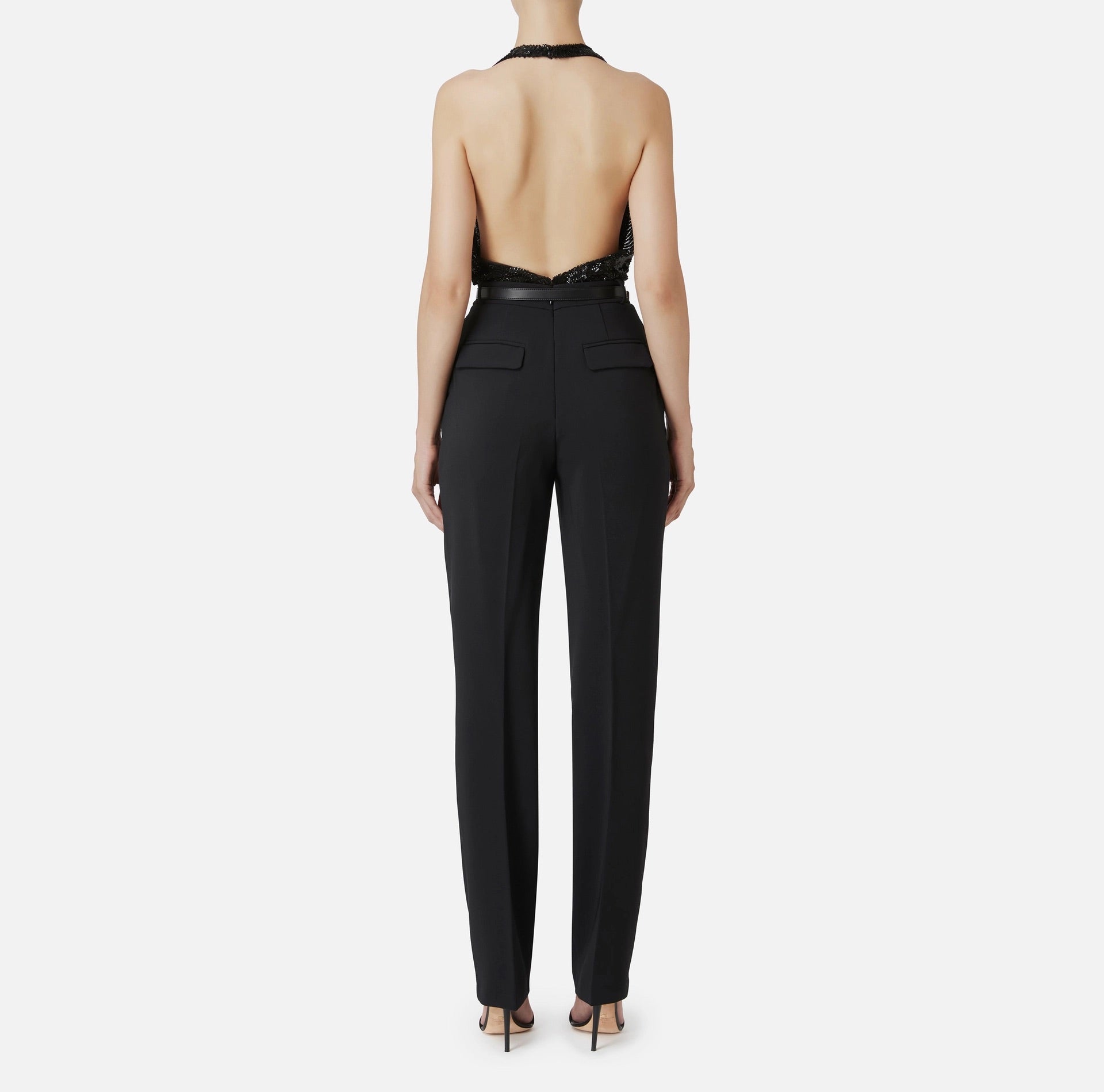 Jumpsuit in crêpe and tulle fabric embroidered with sequins