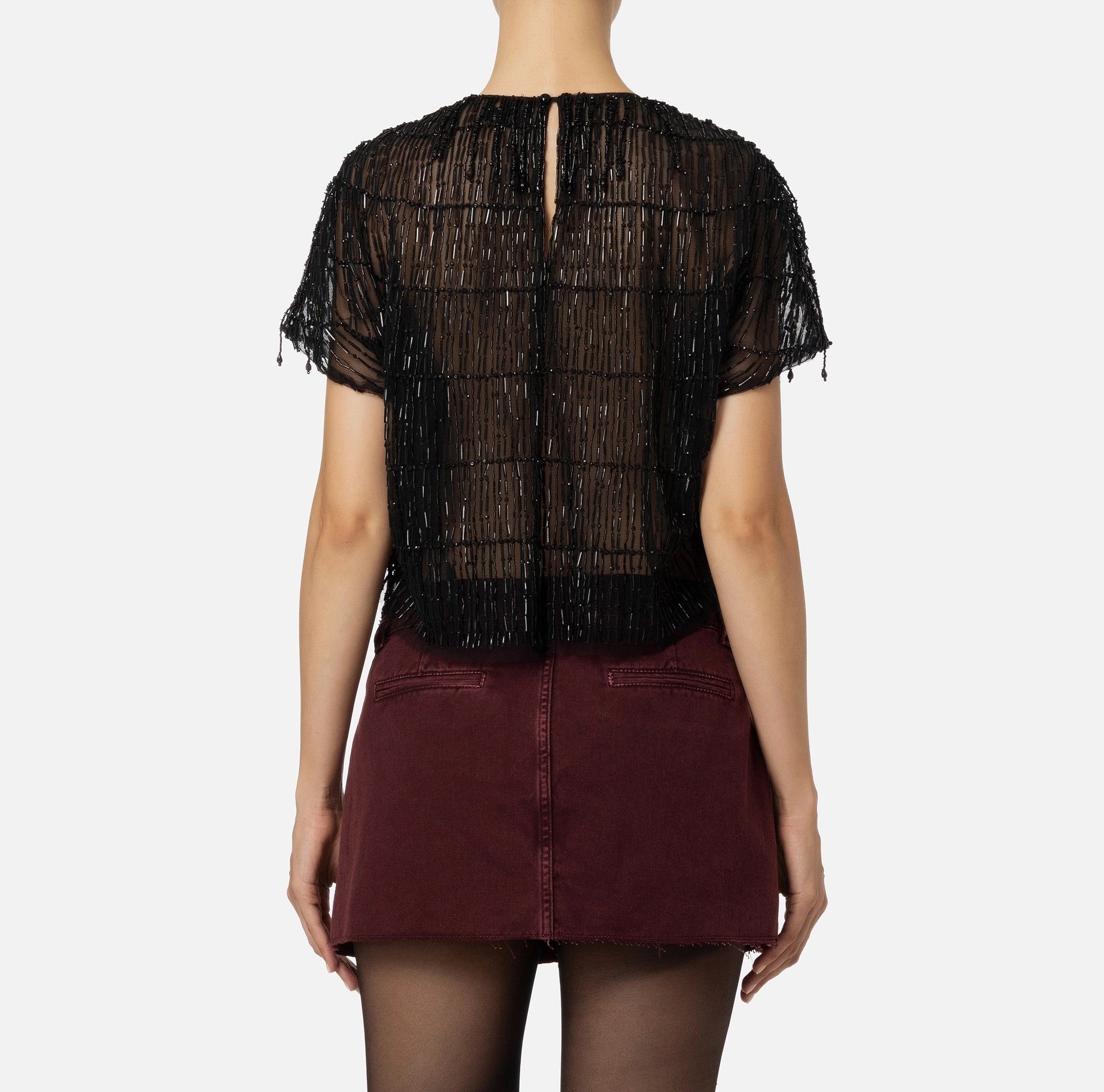 Tulle boxy top embroidered with sequins
