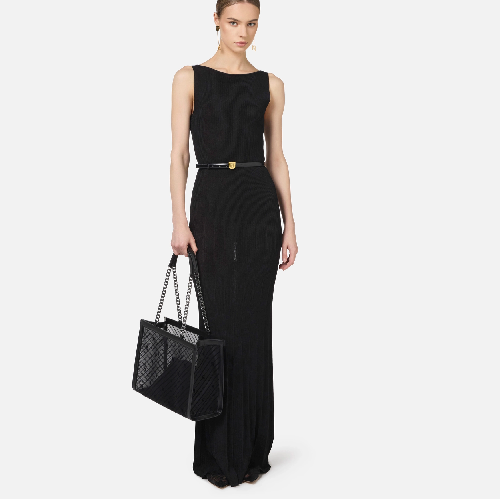 Long dress in rib viscose fabric