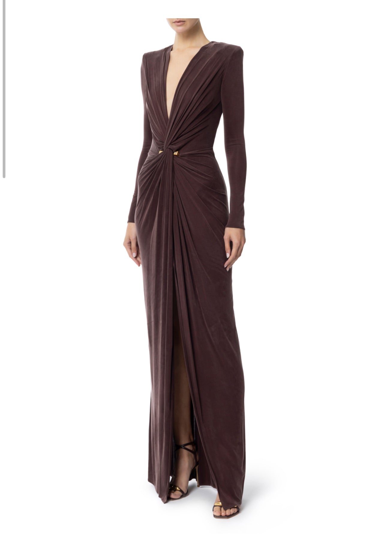 Red Carpet dress in cupro jersey with piercing
