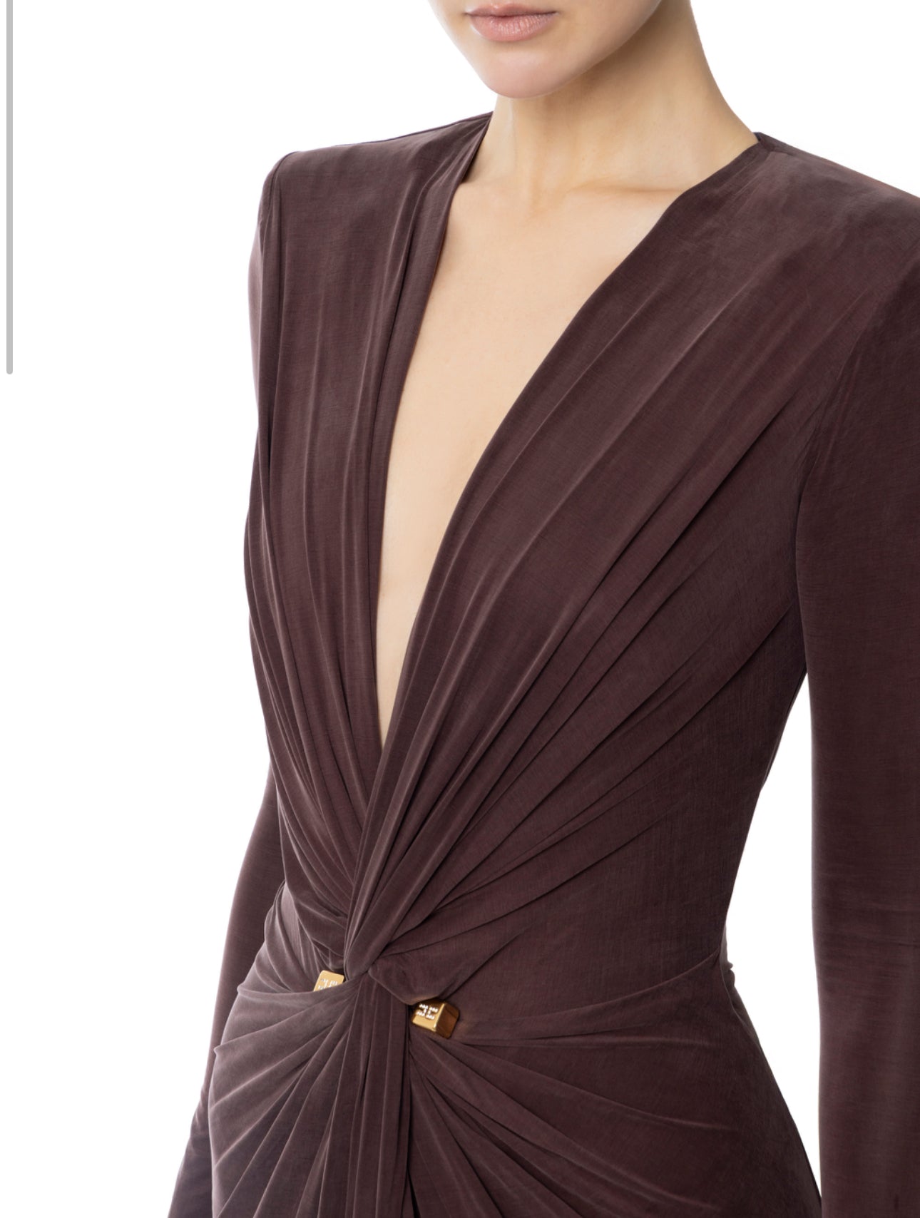 Red Carpet dress in cupro jersey with piercing