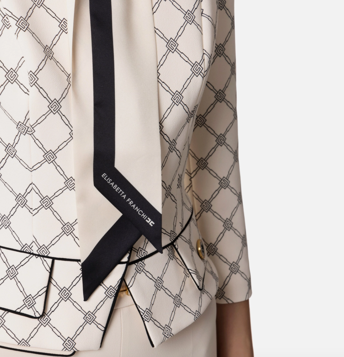 Jacket in printed stretch crêpe fabric with removable foulard scarf