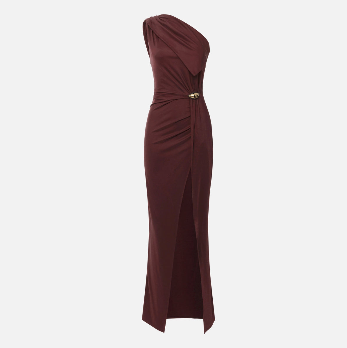 Red Carpet jersey dress with slit and knots