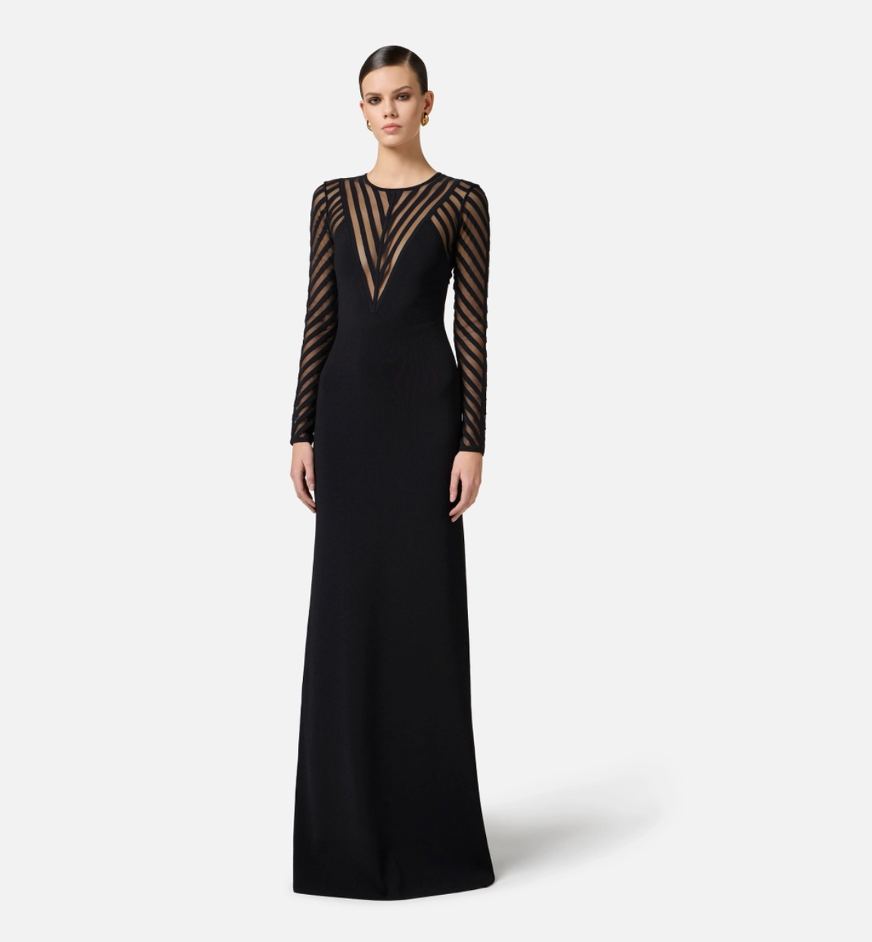 Maxi dress with transparency details and bow