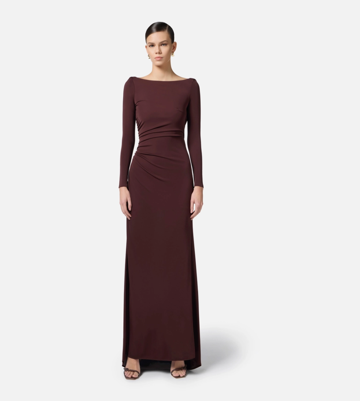 Red Carpet dress in lightweight jersey fabric with drapes