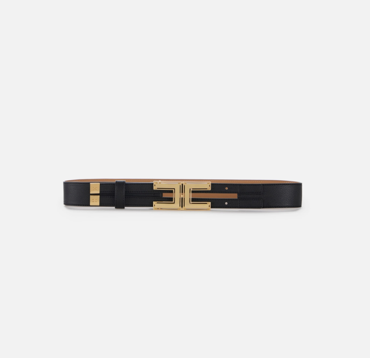 Leather belt with logo buckle